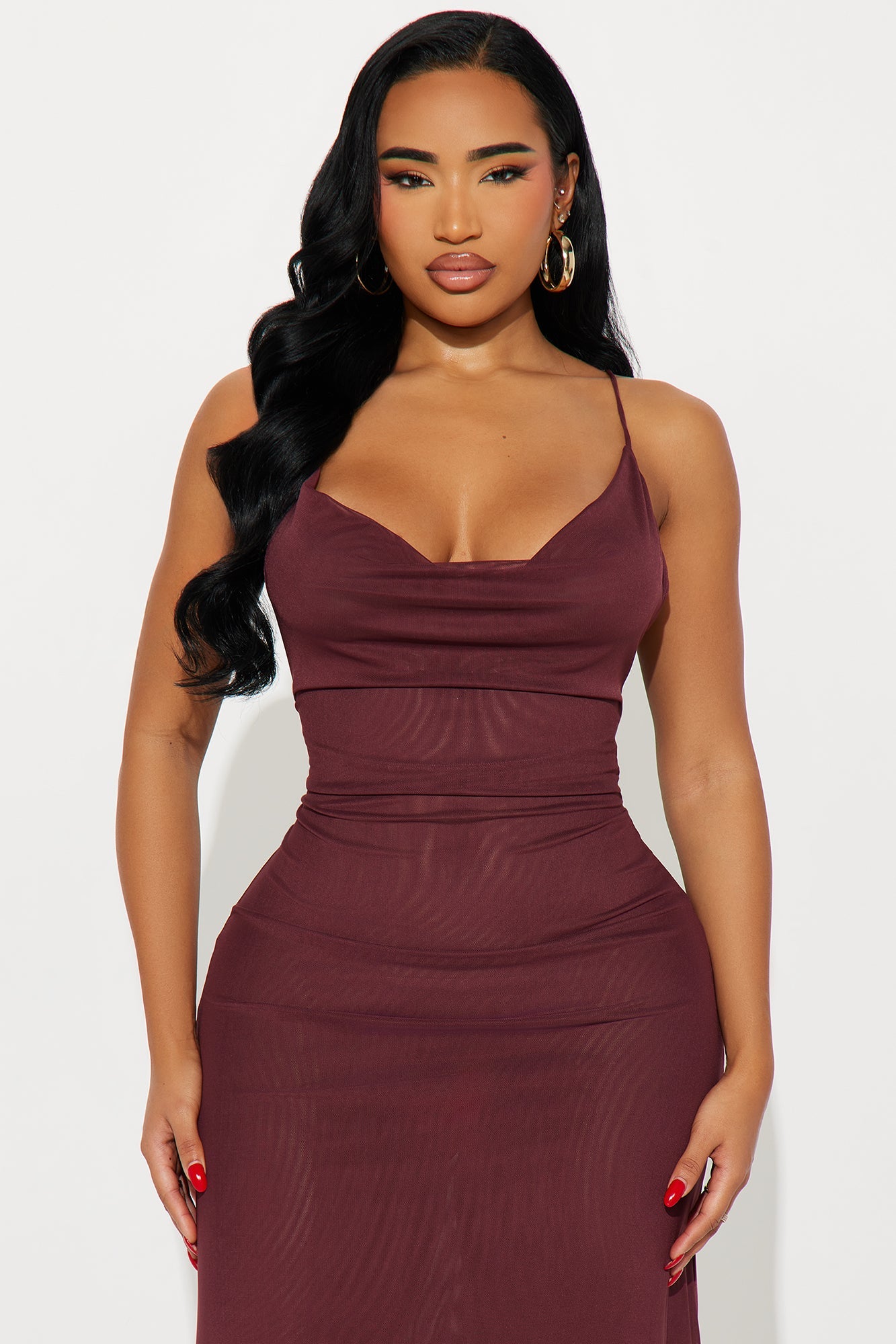 Beaded Muse Maxi Mesh Dress - Burgundy