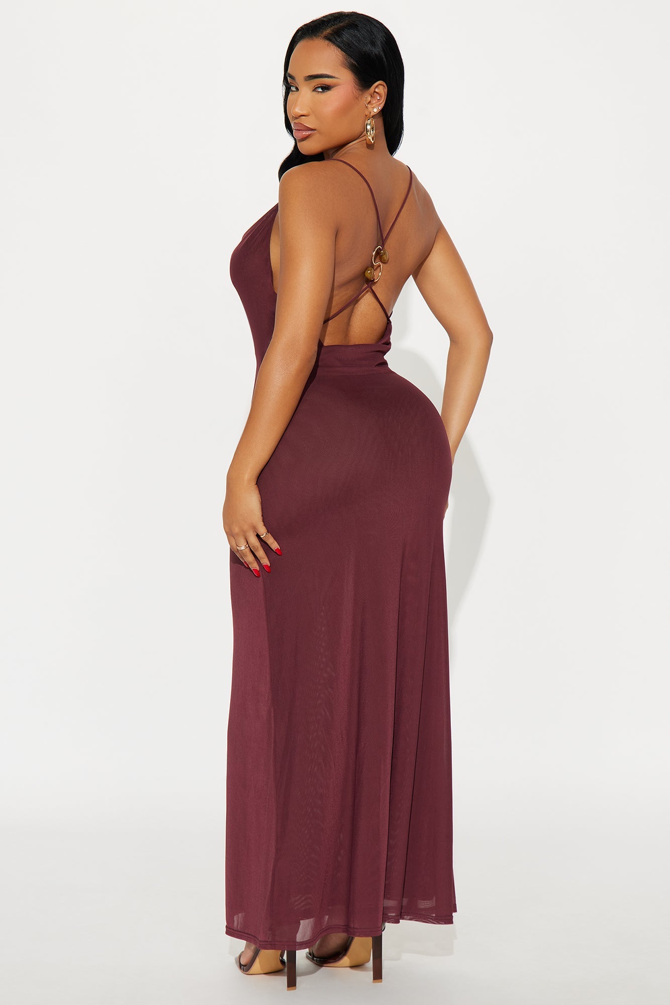 Beaded Muse Maxi Mesh Dress - Burgundy