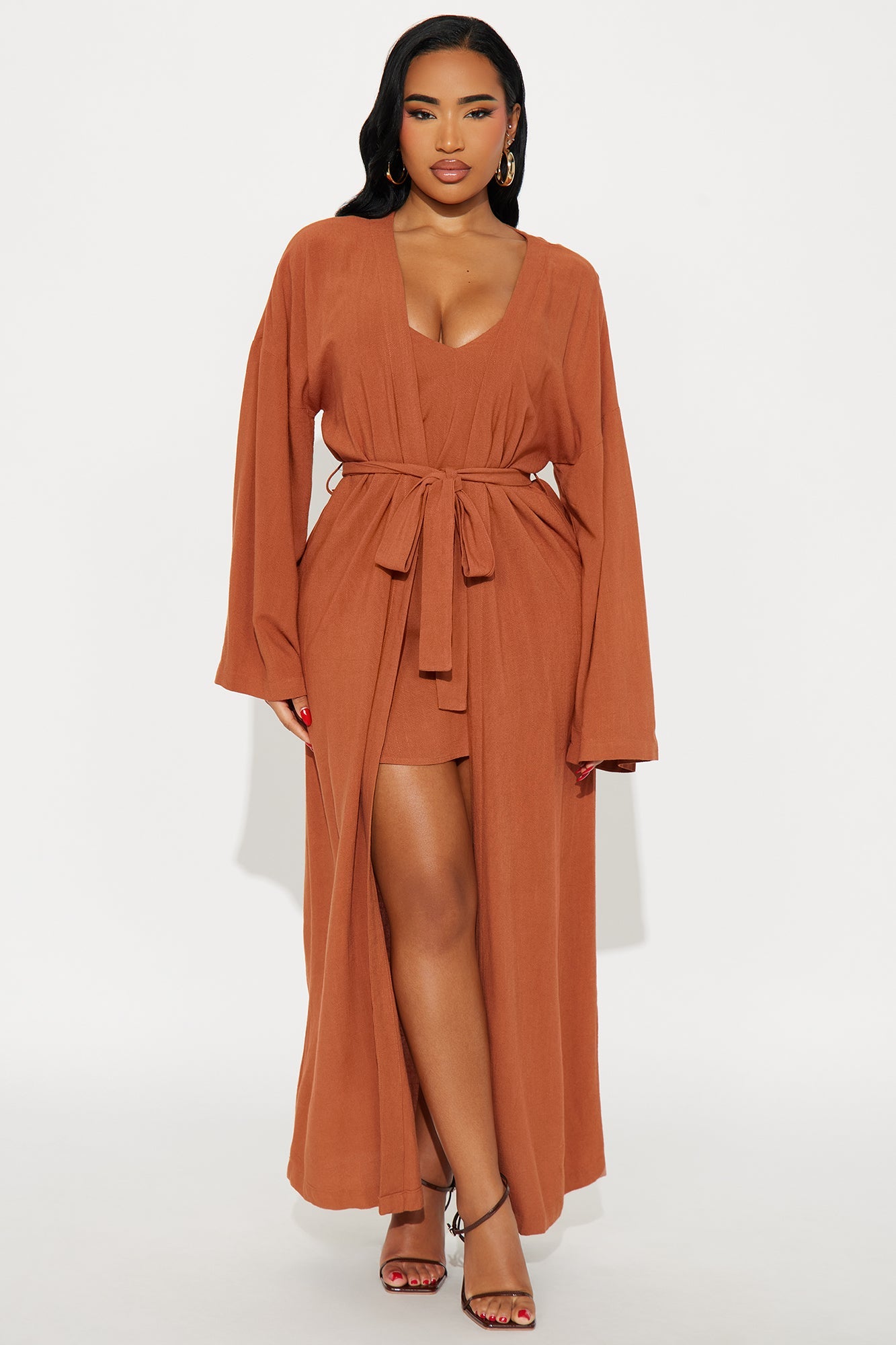 Vacay Vibe Linen Mini Dress Set - Camel