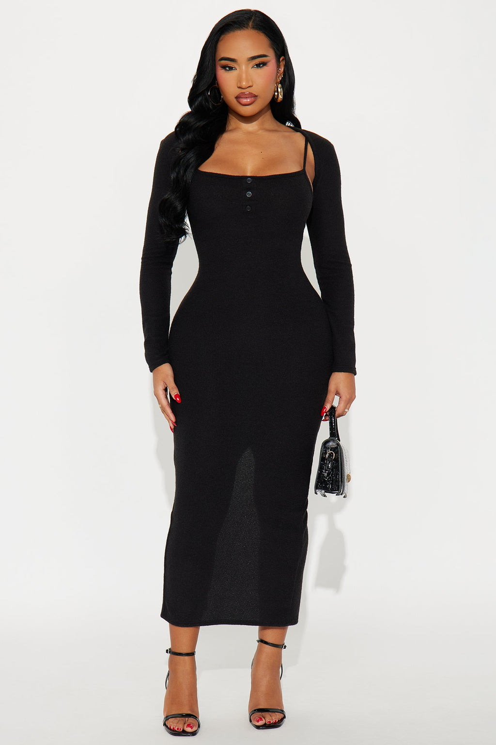No Rush Sweater Maxi Dress - Black