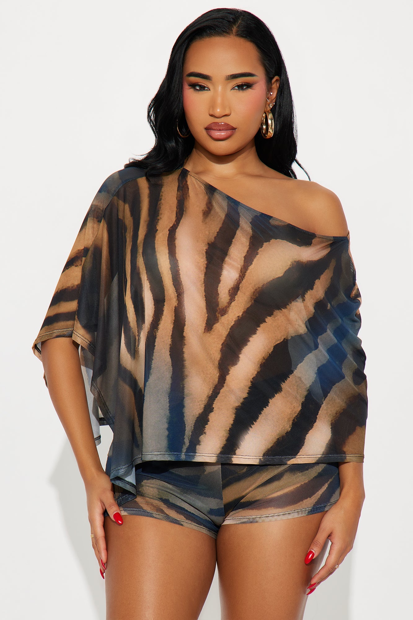 Craving You Animal Print Draped Short Set - Black/combo