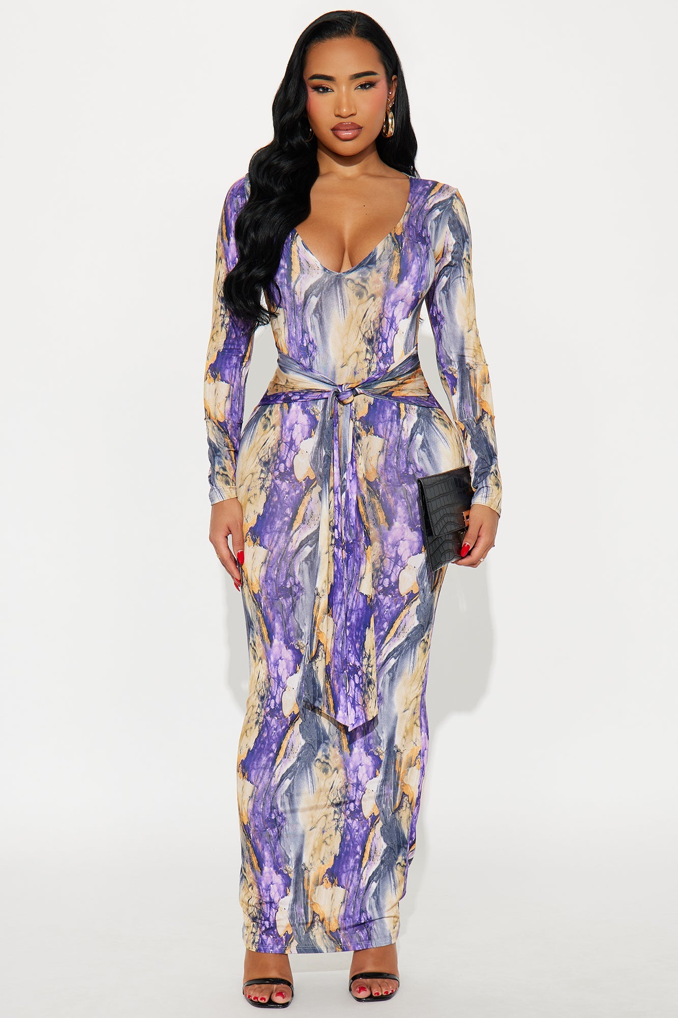 Bold Moves Long Sleeve Maxi Dress - Purple/combo