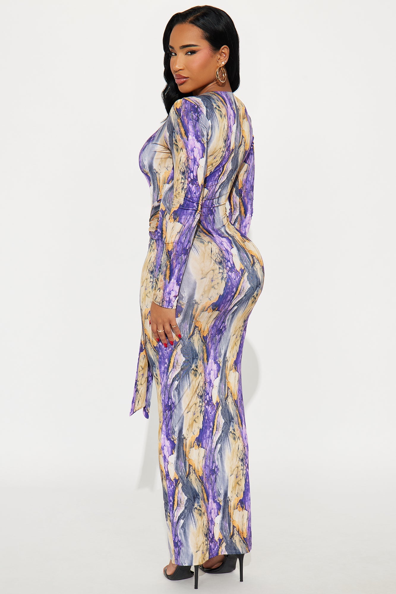 Bold Moves Long Sleeve Maxi Dress - Purple/combo