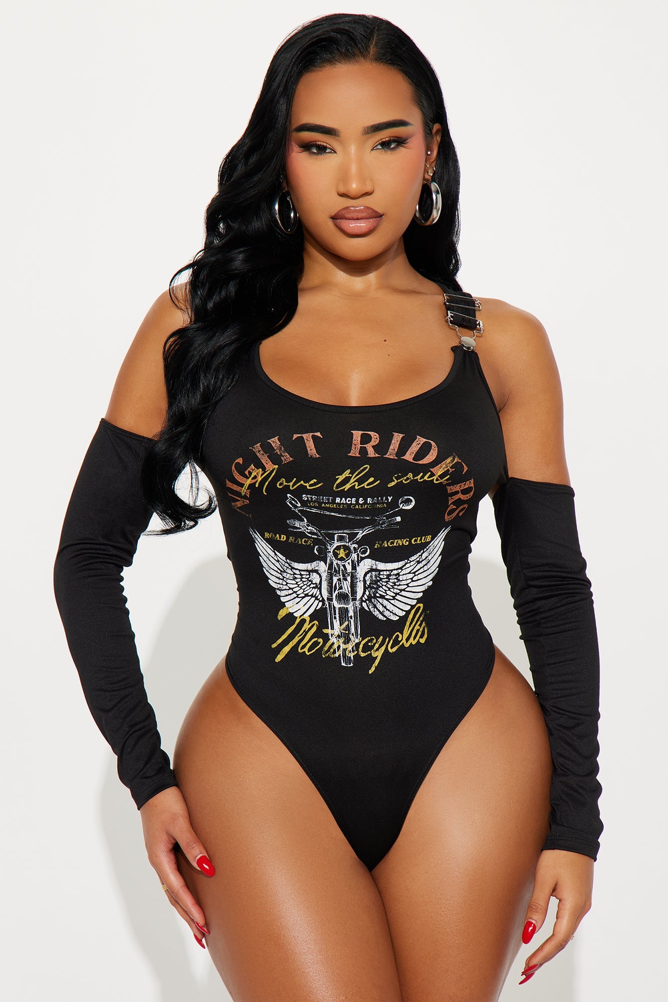 Night Rider Motorcycles Long Sleeve Bodysuit - Black