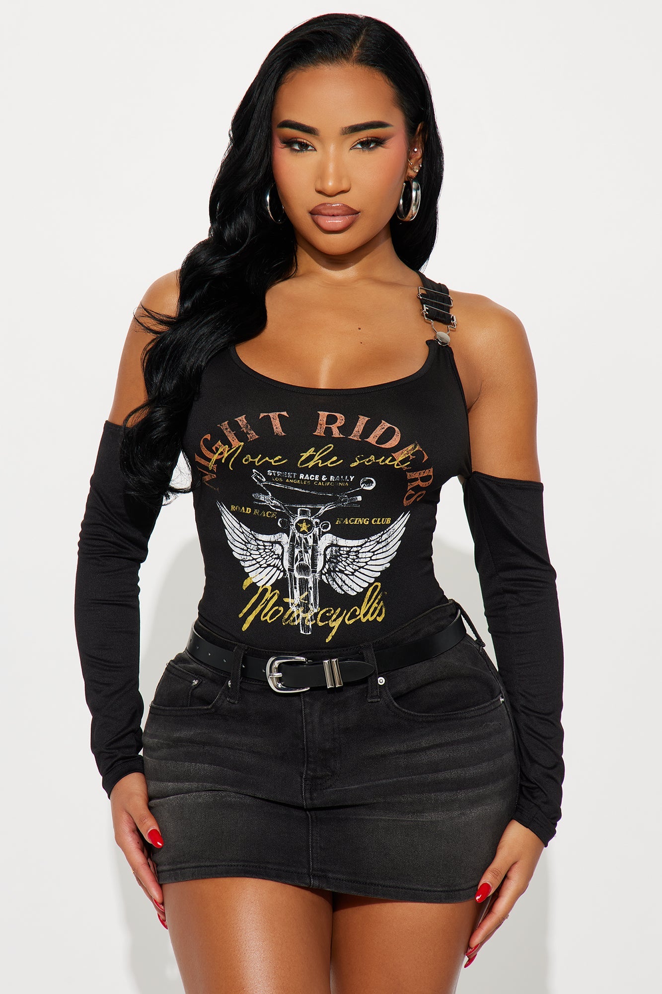 Night Rider Motorcycles Long Sleeve Bodysuit - Black