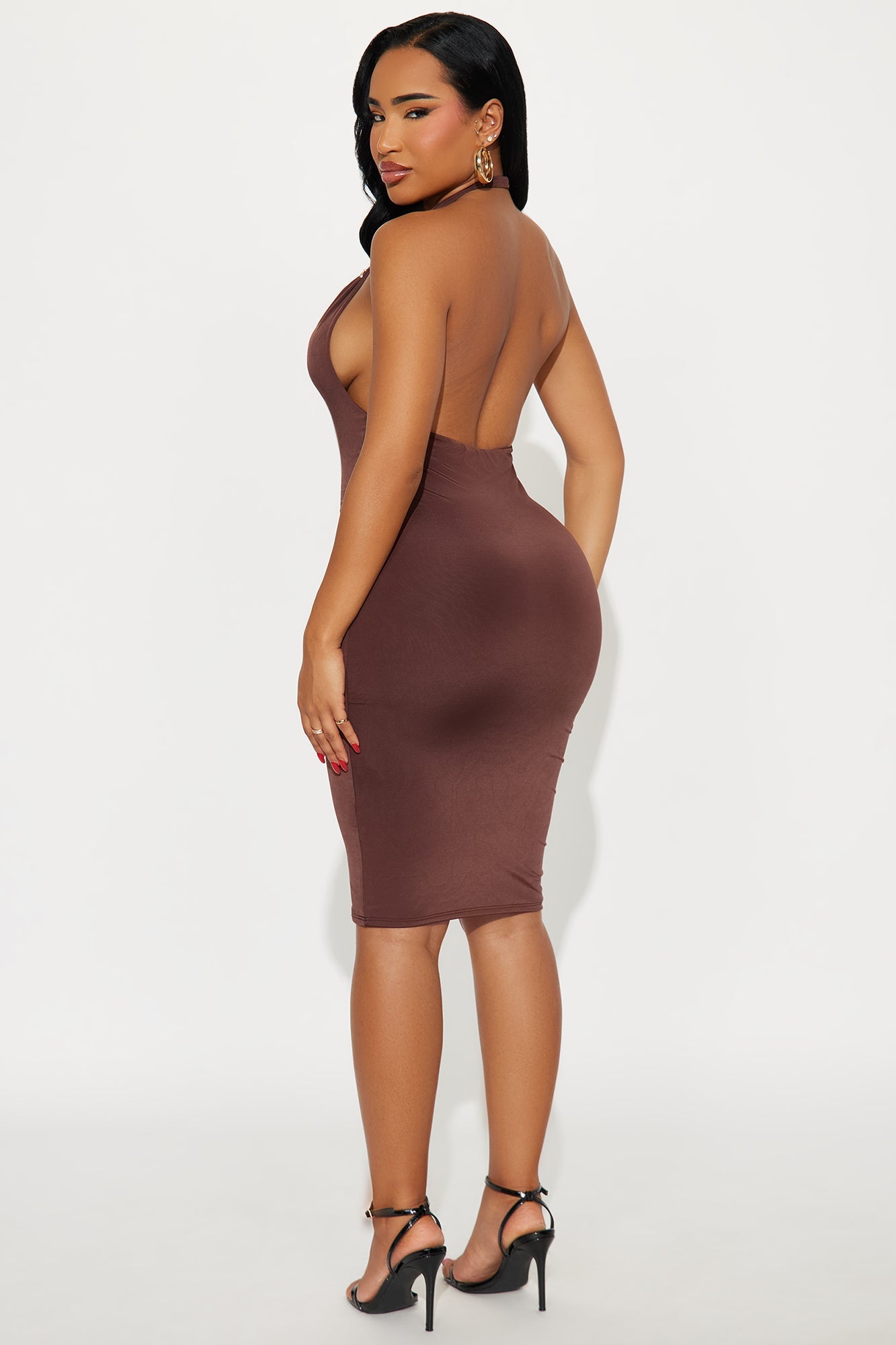 Synthia Snake Halter Midi Dress - Brown