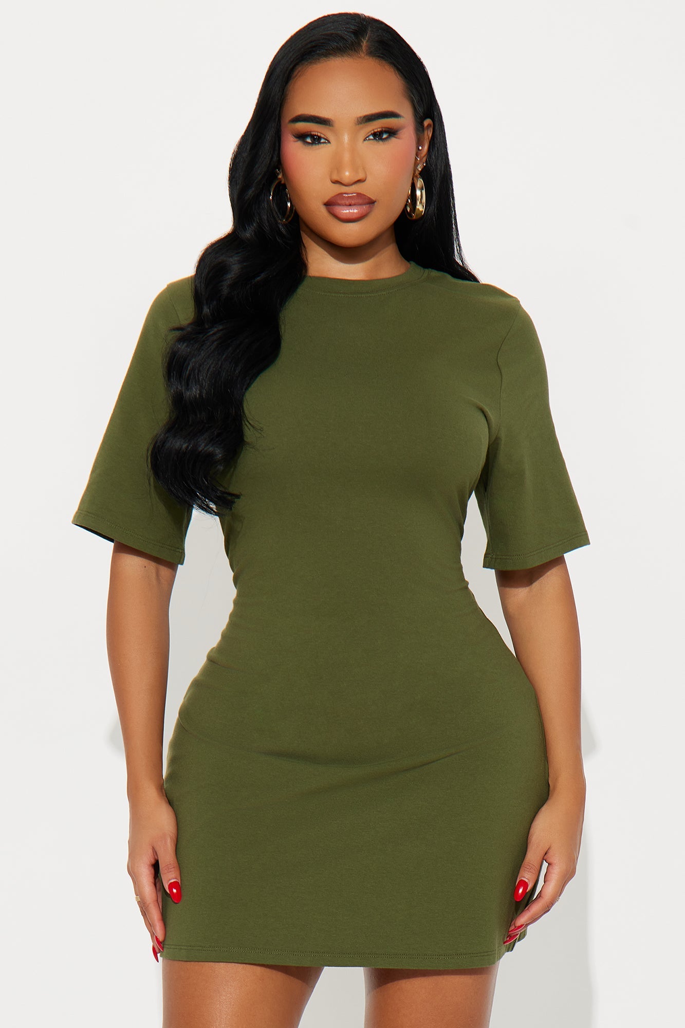 Jaycee Short Sleeve T Shirt Mini Dress - Olive
