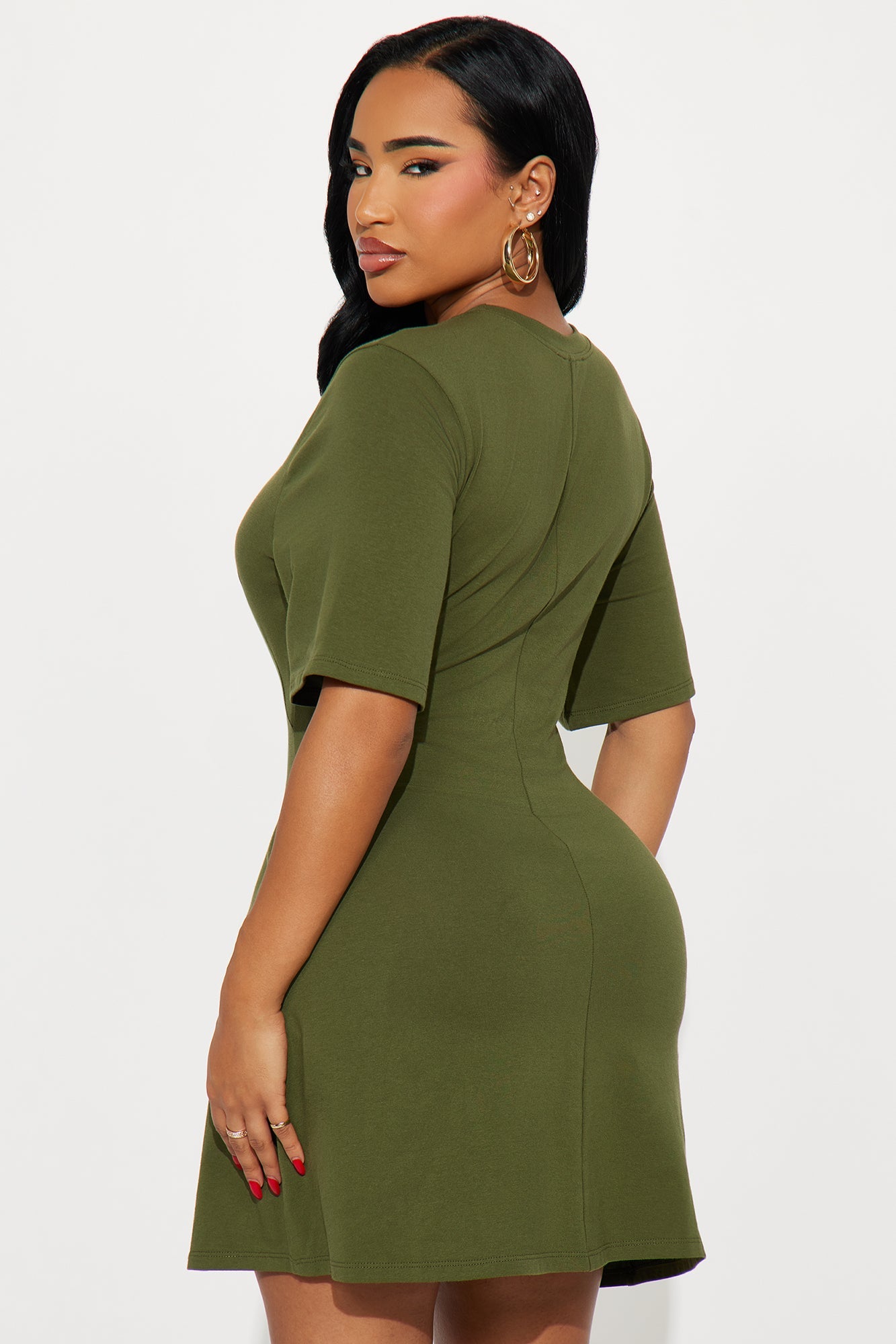 Jaycee Short Sleeve T Shirt Mini Dress - Olive