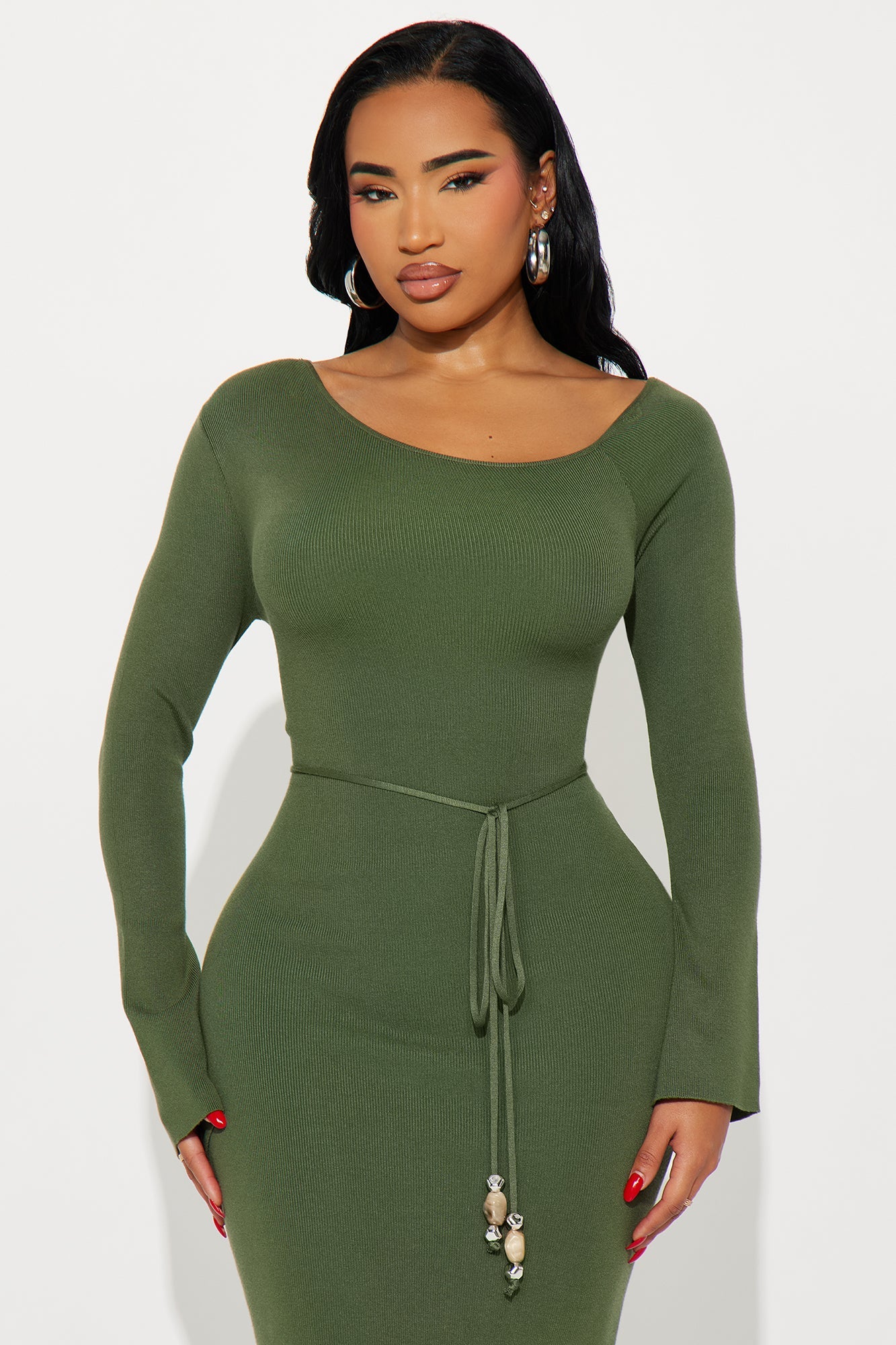 Attention Lover Sweater Maxi Dress - Olive