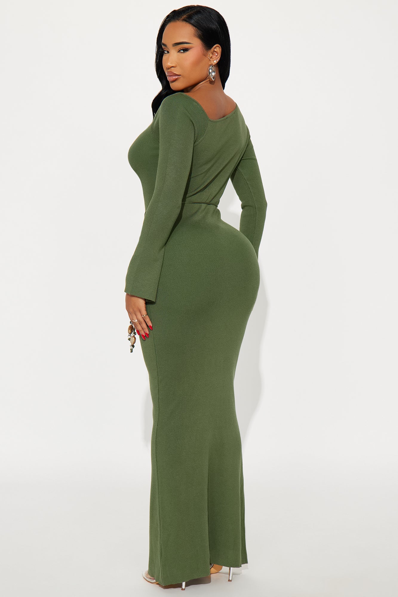 Attention Lover Sweater Maxi Dress - Olive