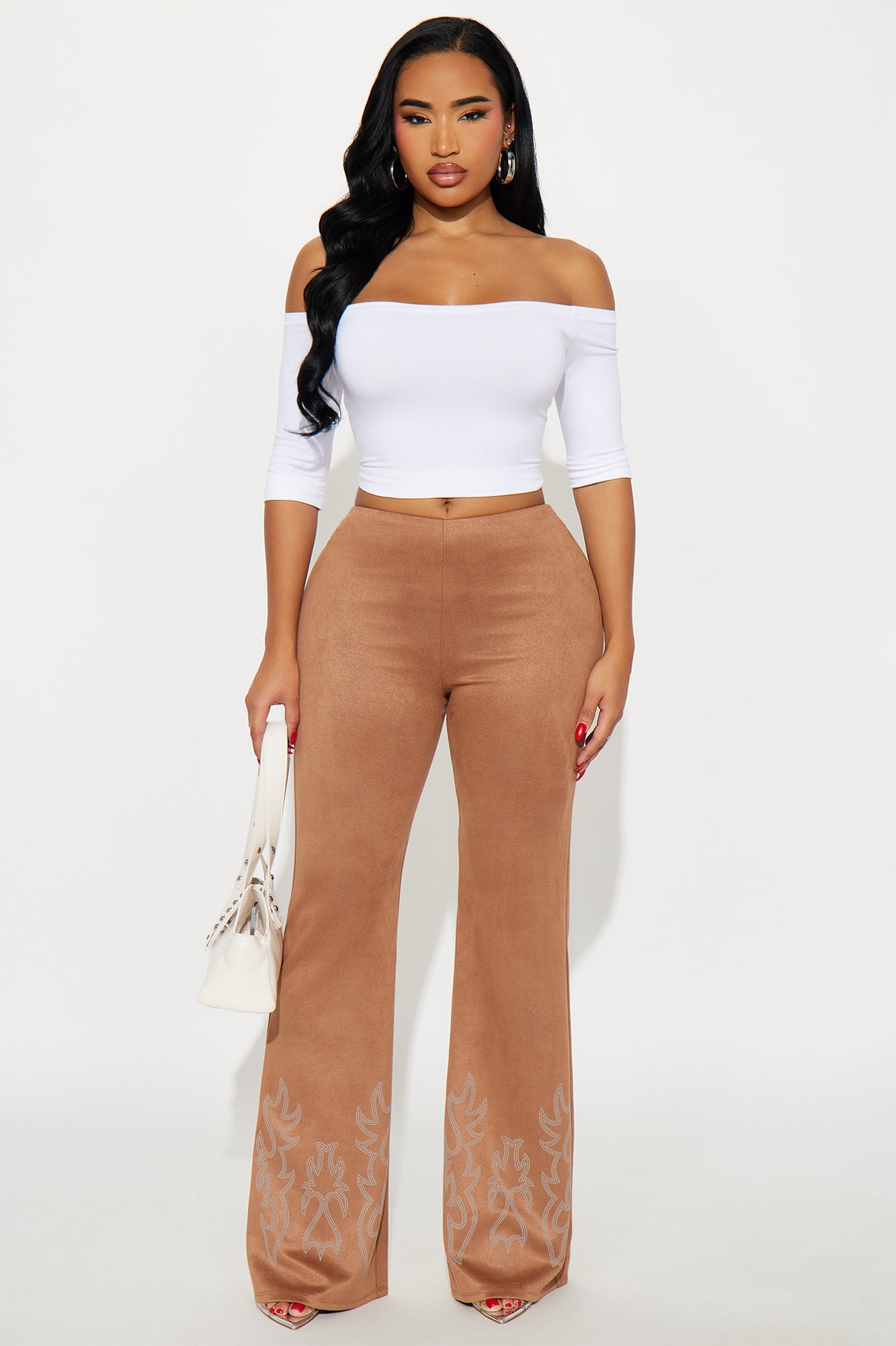 Southern Charm Faux Suede Flare Pant - Camel
