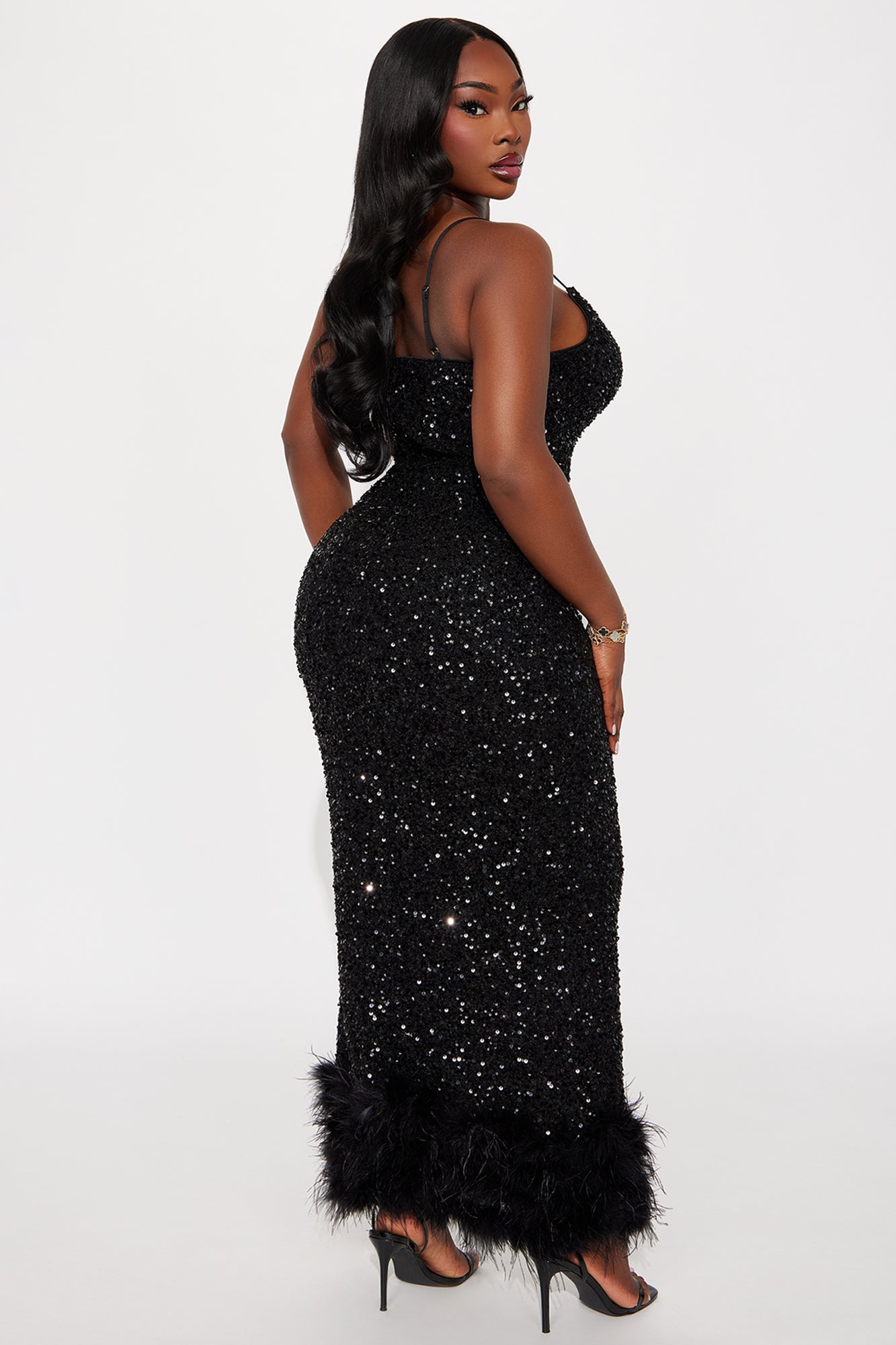 Focus Sequin Maxi Gown Dress - Black