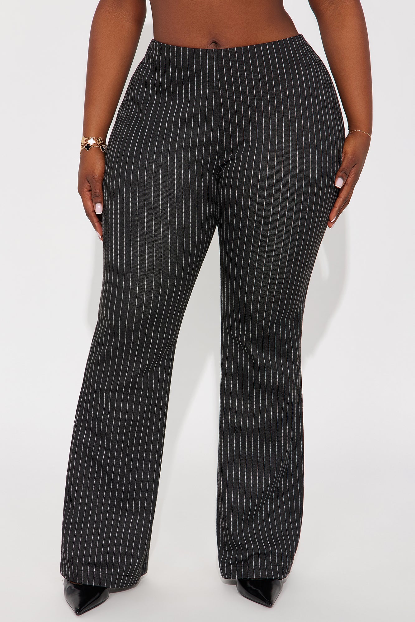Booked And Busy Pinstripe Ponte Flare Pant 33 - Black/White