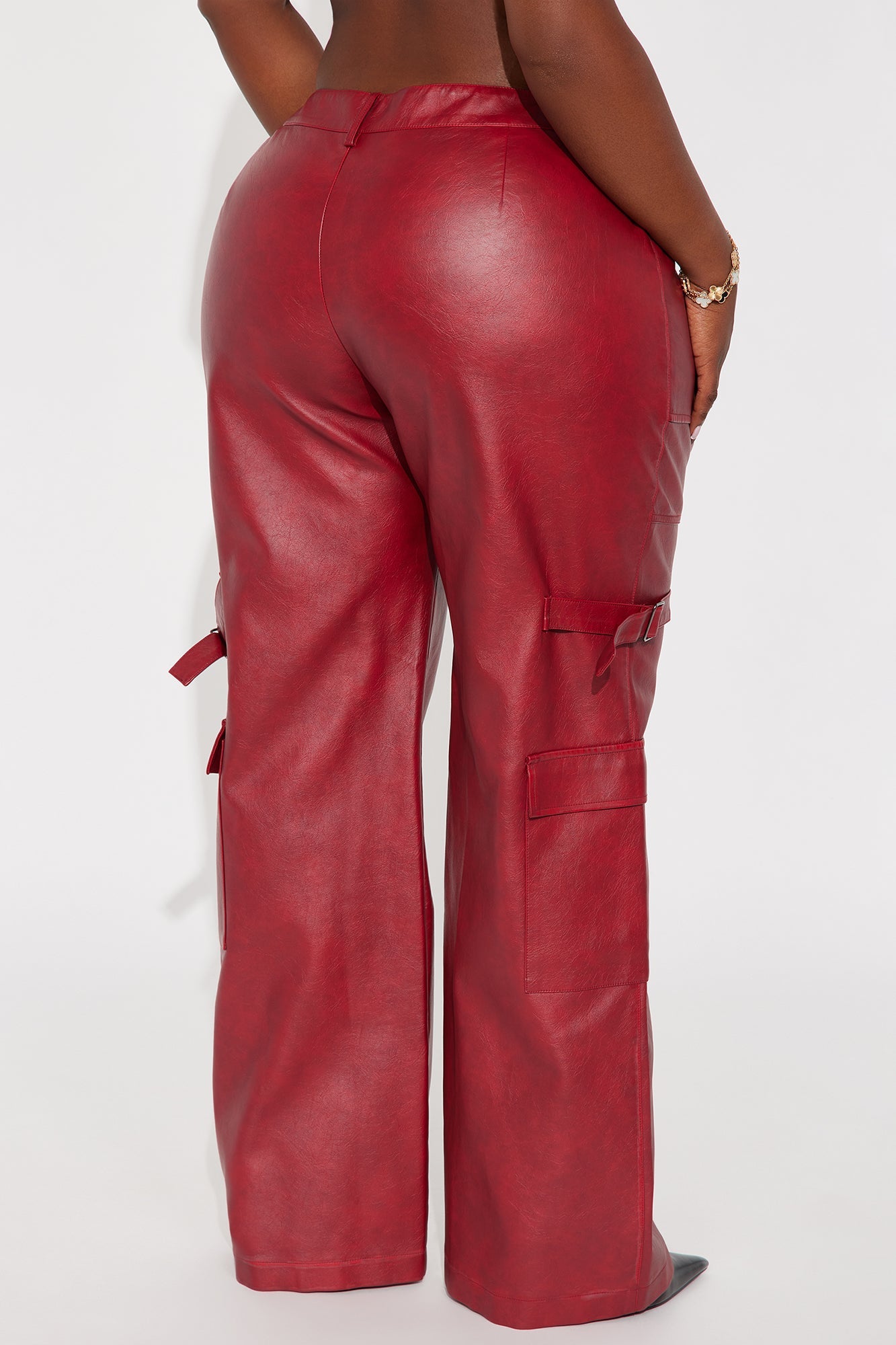 Driven Towards You Washed Faux Leather Cargo Pant 33 - Red