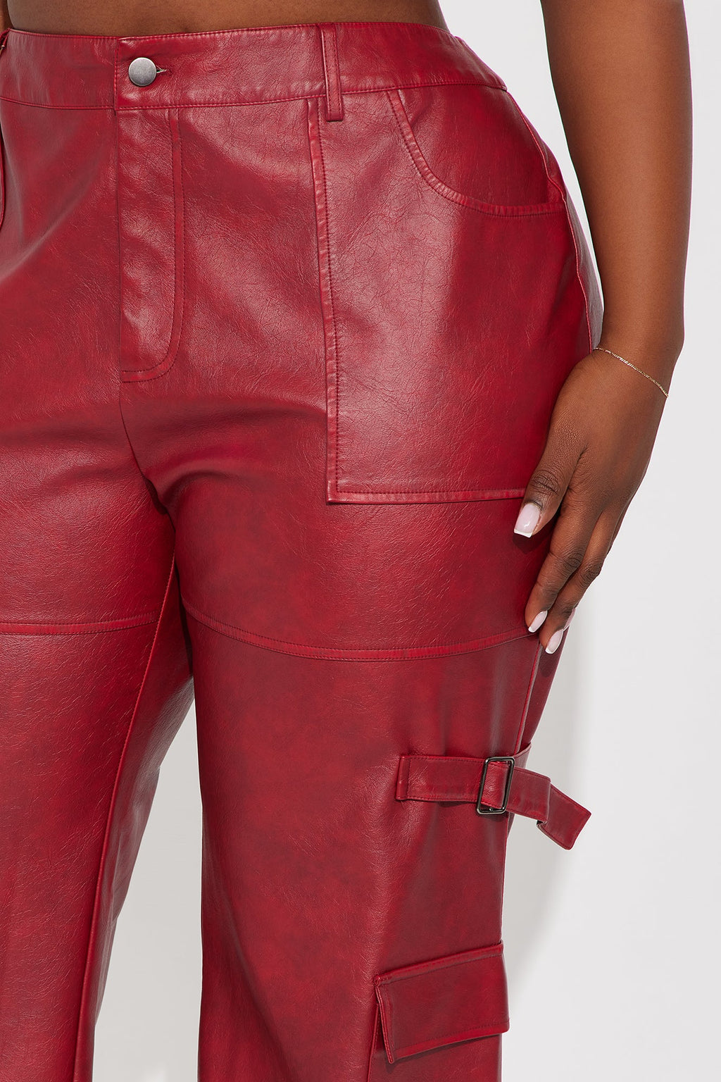 Driven Towards You Washed Faux Leather Cargo Pant 33 - Red