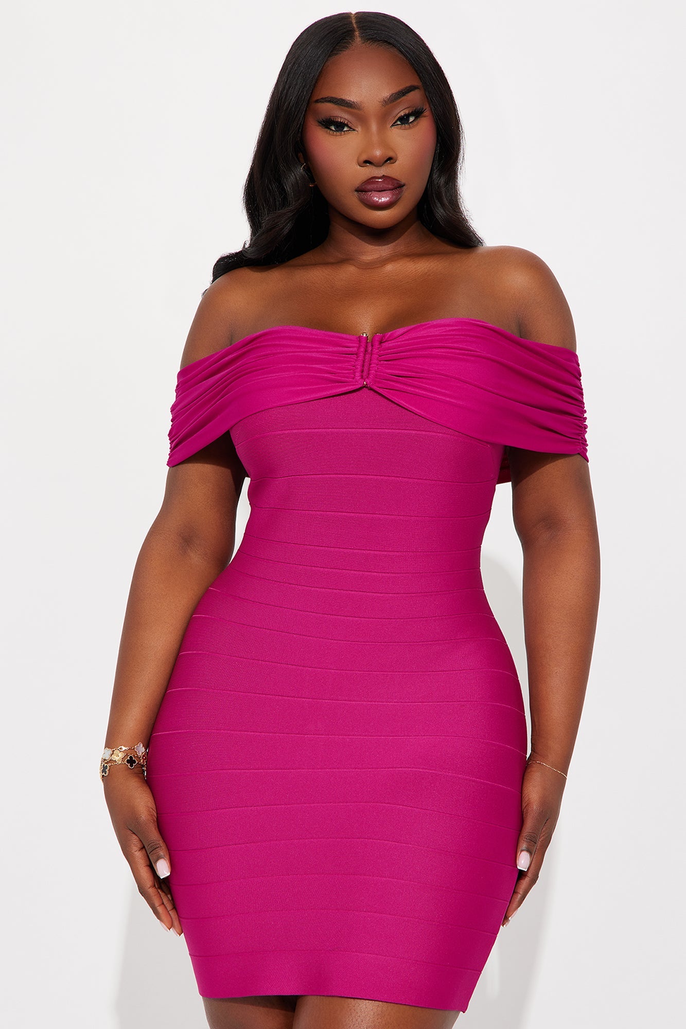 Selene Off Shoulder Bandage Mini Dress - Magenta