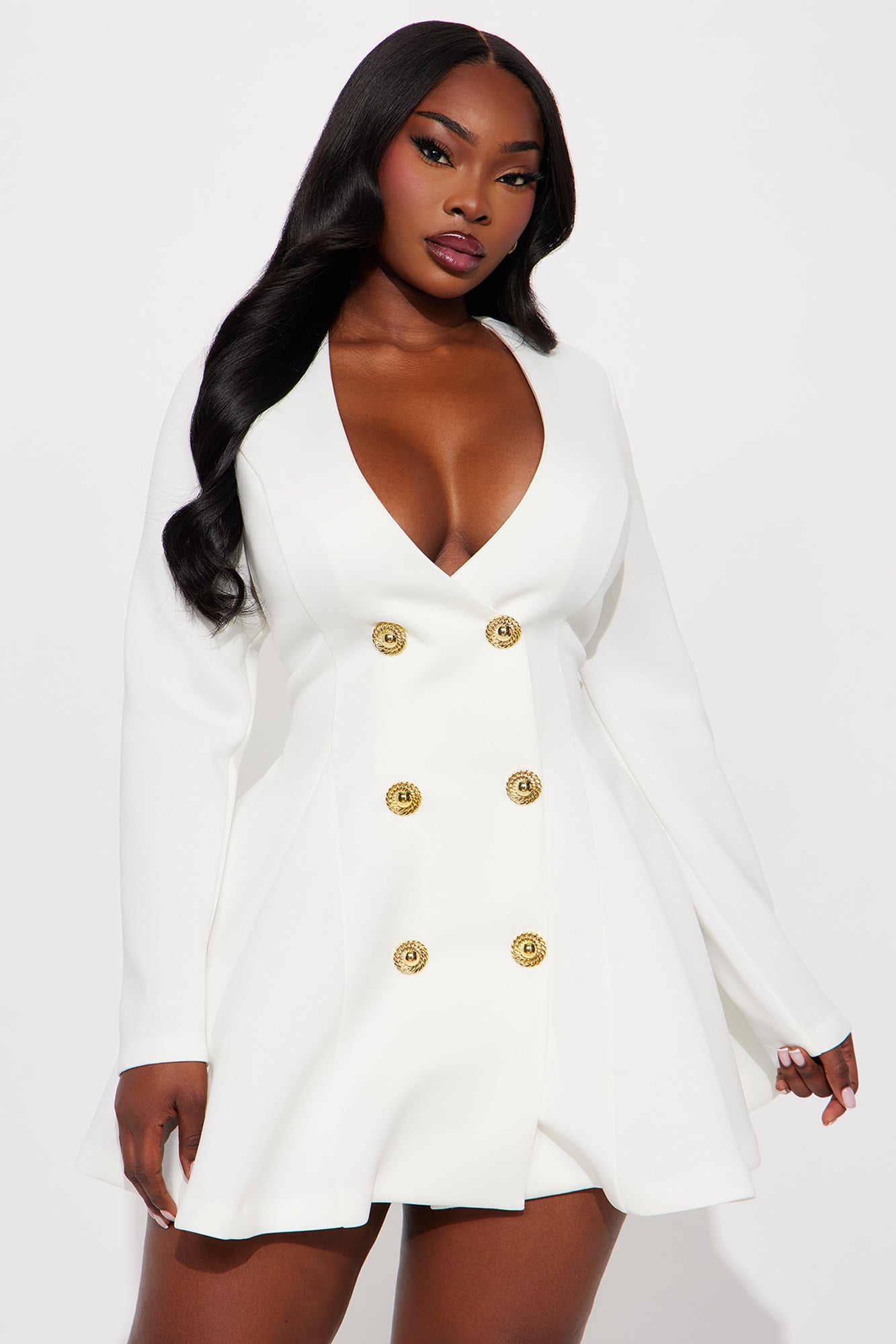 Queen Of Everything Long Sleeve Mini Dress - White
