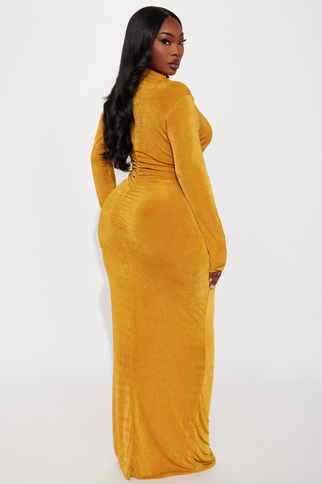 Ella Mock Neck Long Sleeve Maxi Dress - Mustard