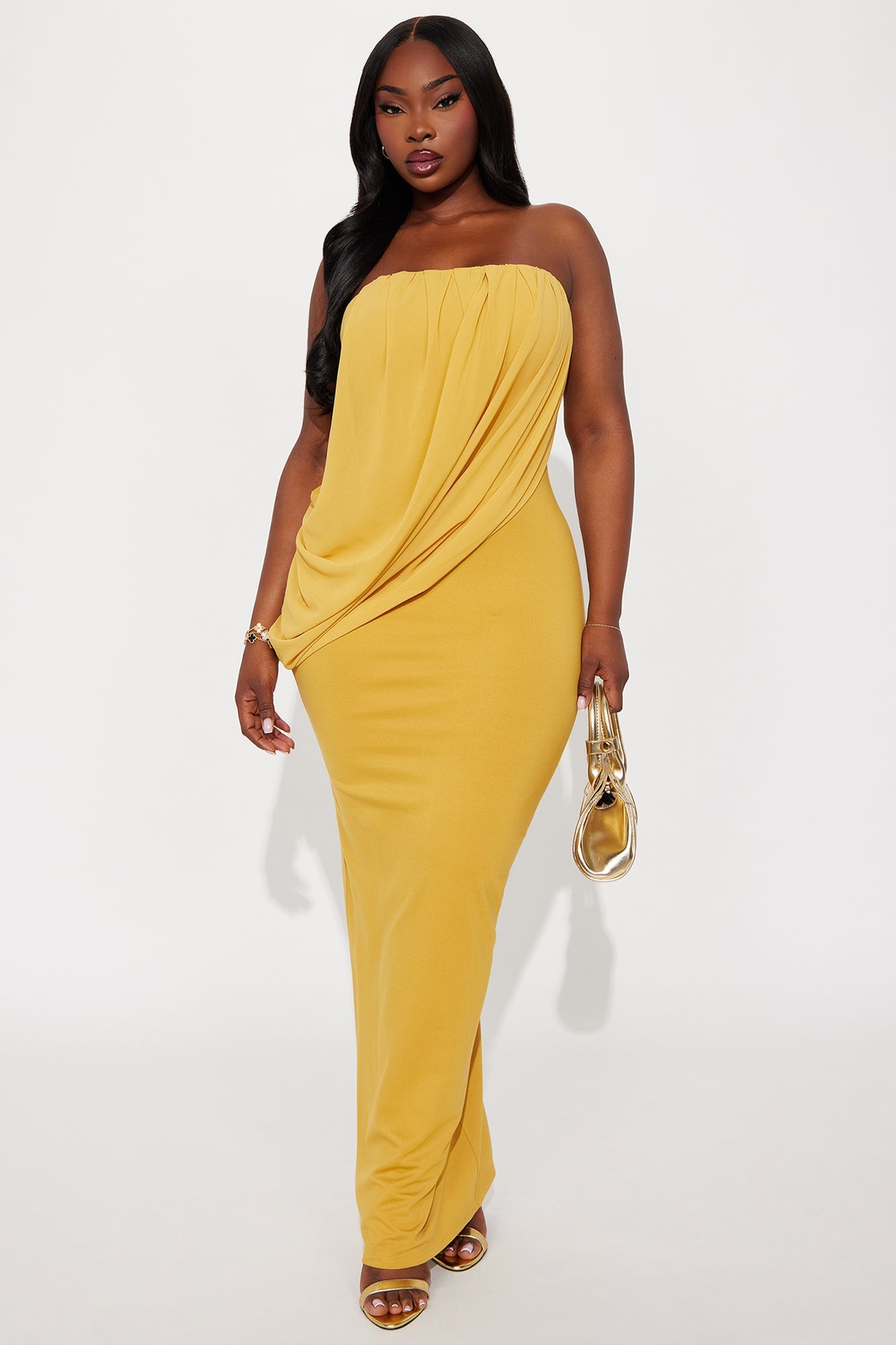 Morle Draped Maxi Gown - Mustard