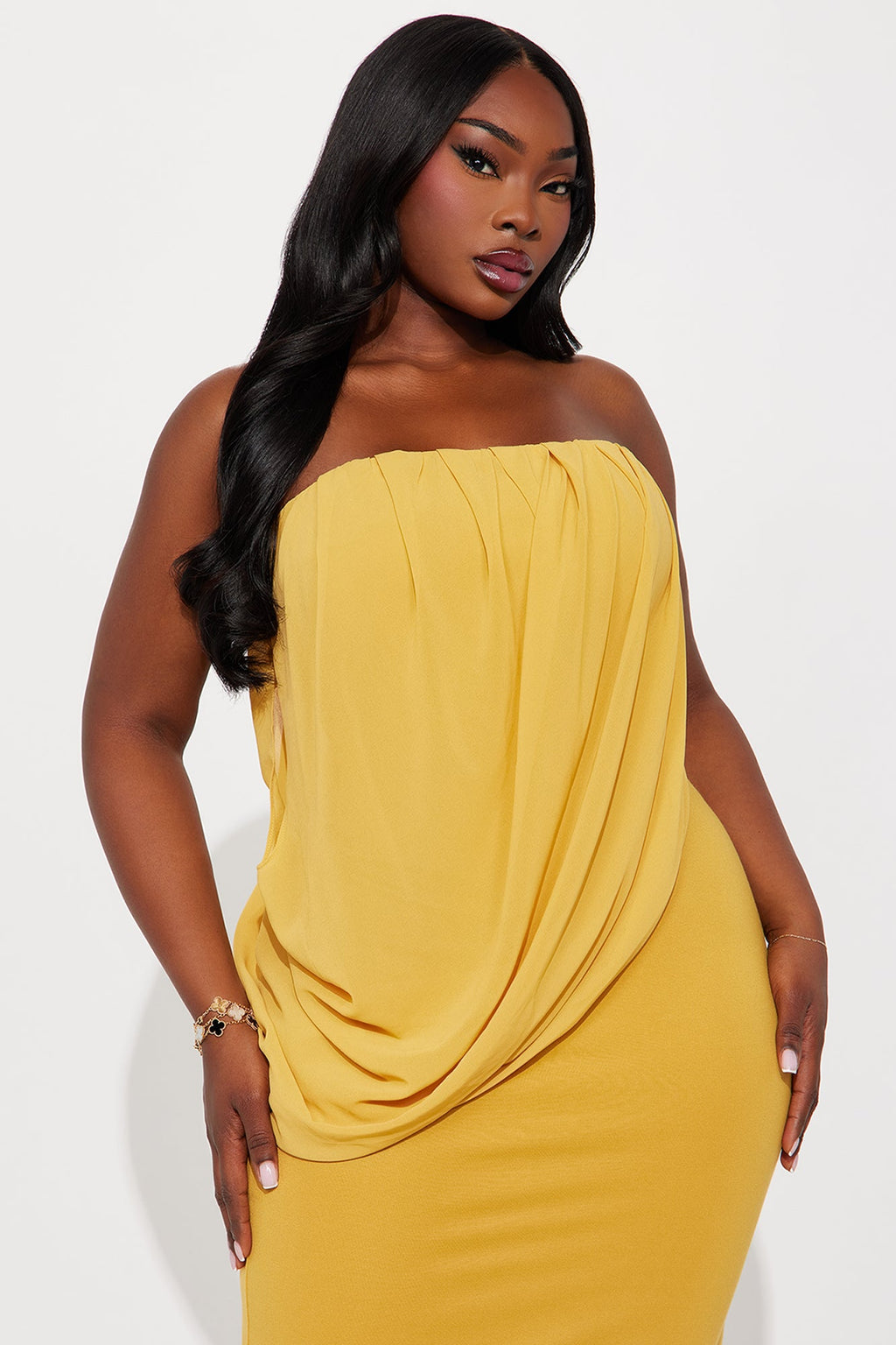 Morle Draped Maxi Gown - Mustard