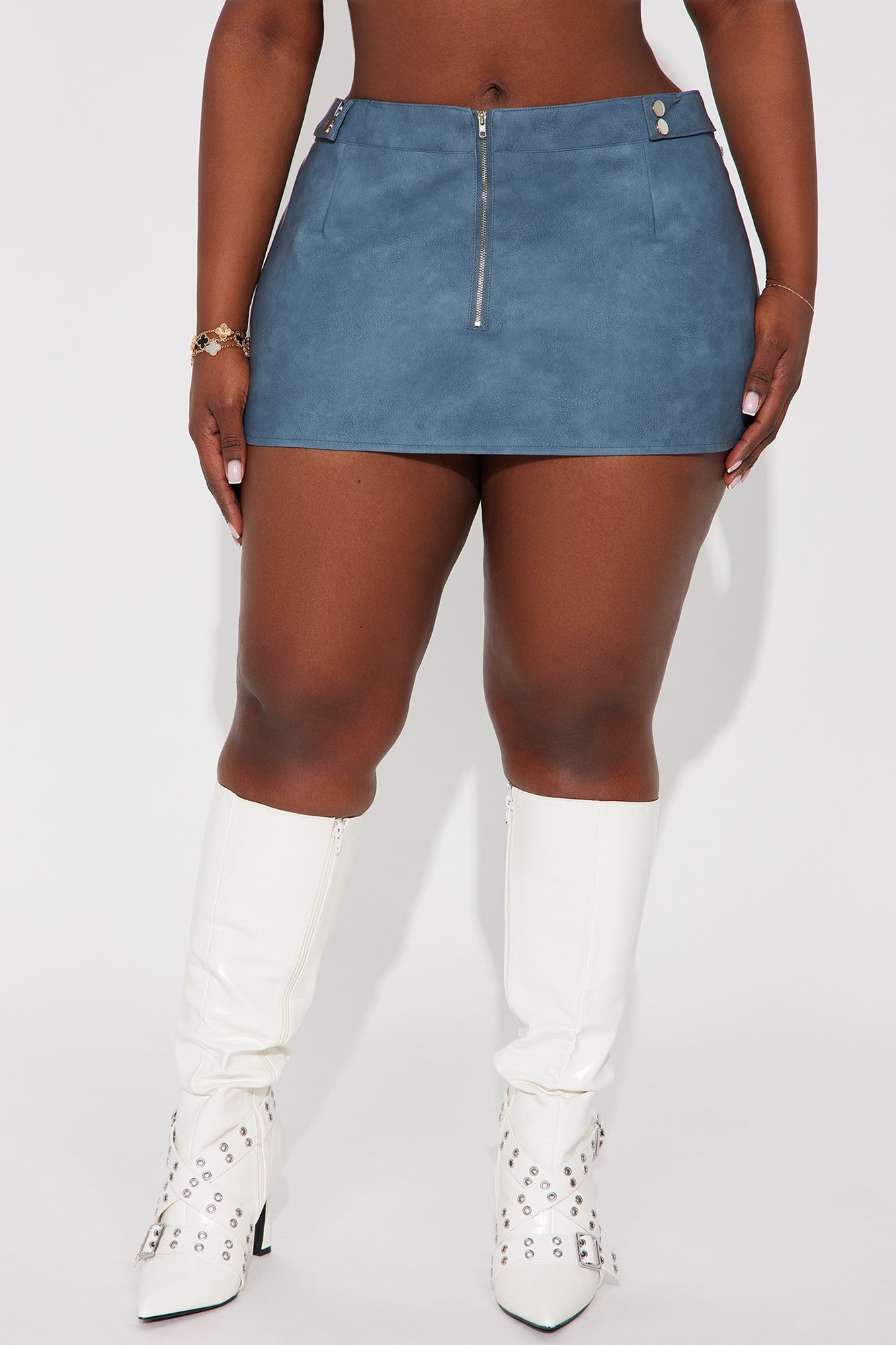 Up To No Good Washed Faux Leather Micro Mini Skirt - Blue