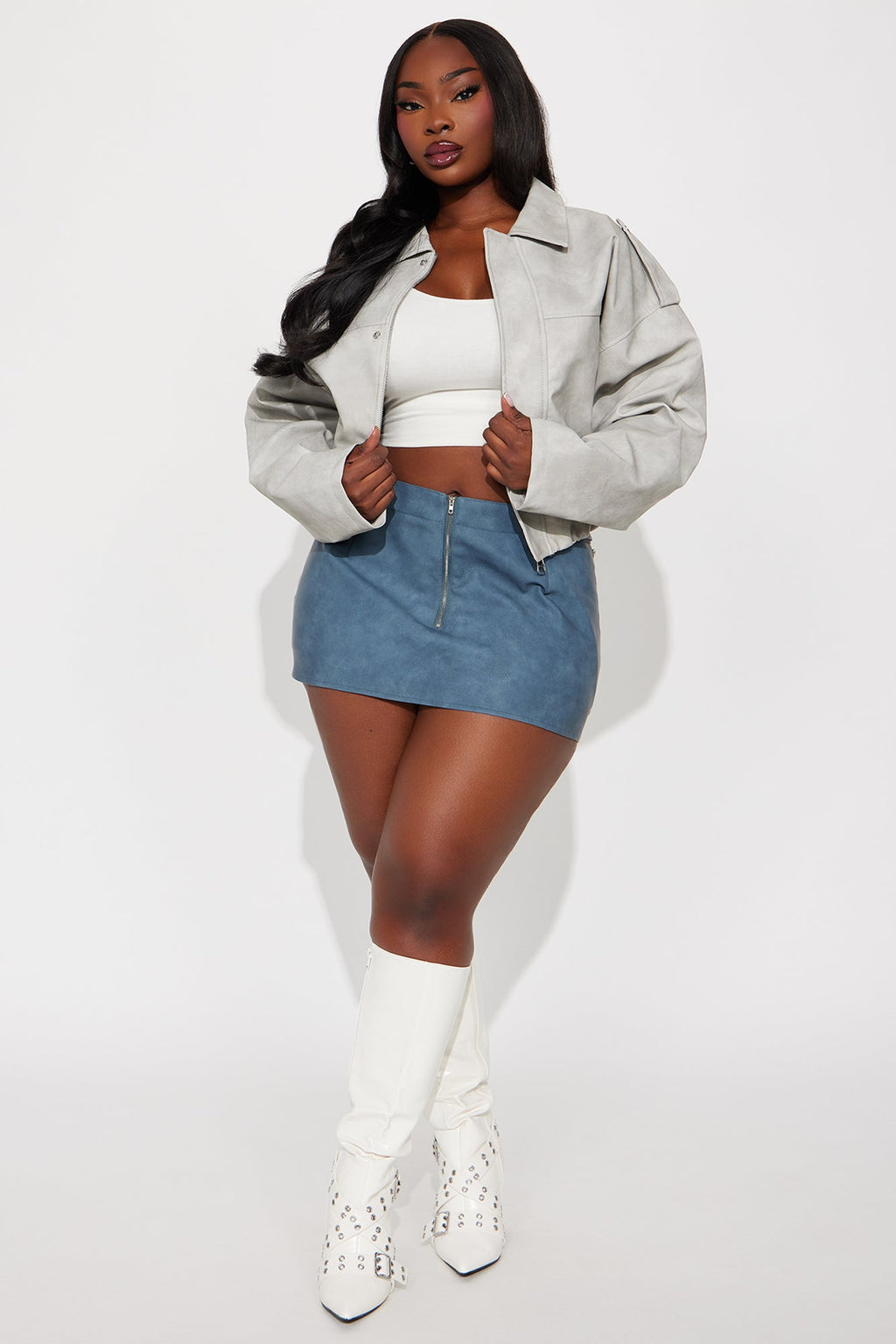 Up To No Good Washed Faux Leather Micro Mini Skirt - Blue