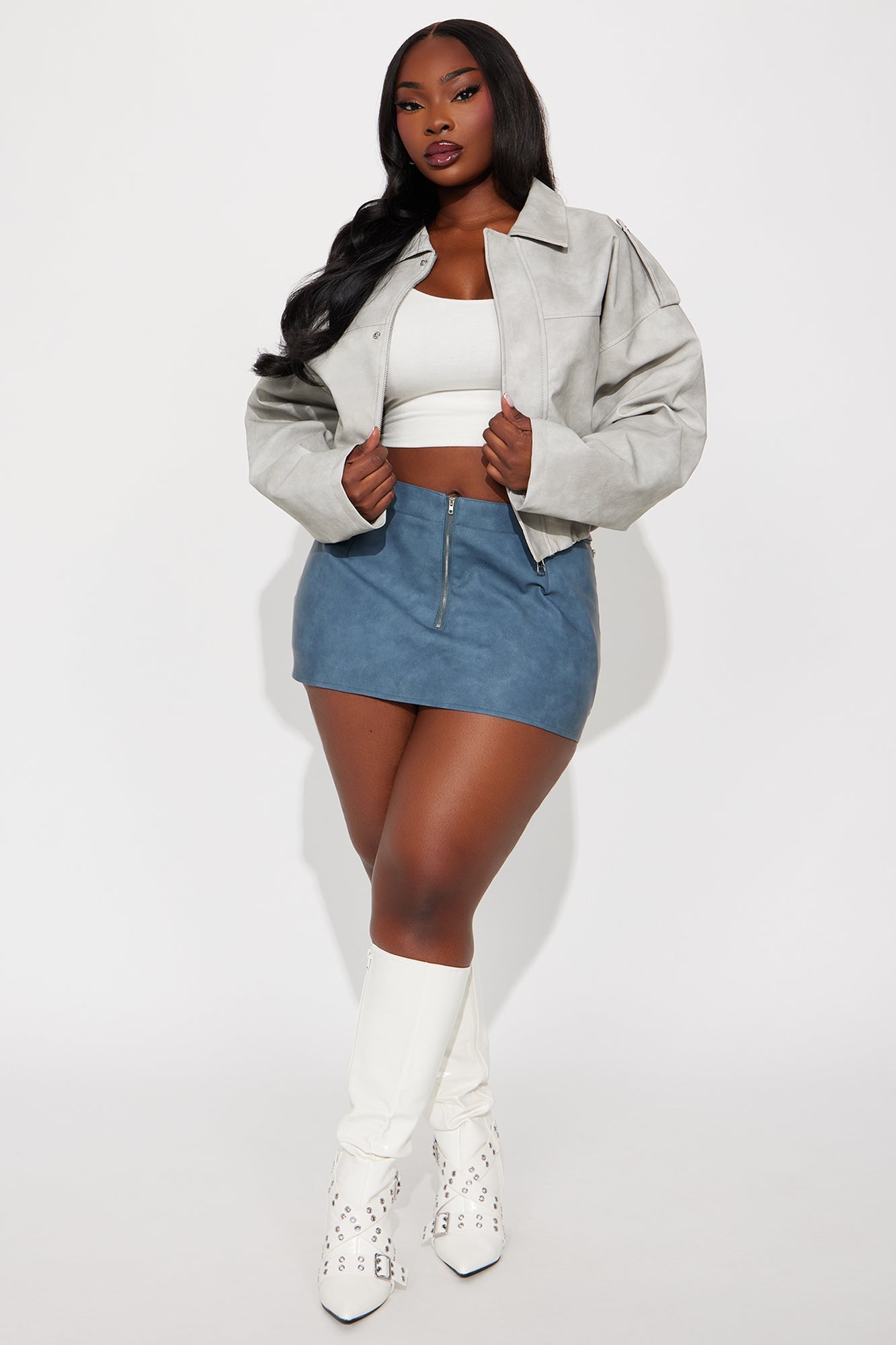 Up To No Good Washed Faux Leather Micro Mini Skirt - Blue