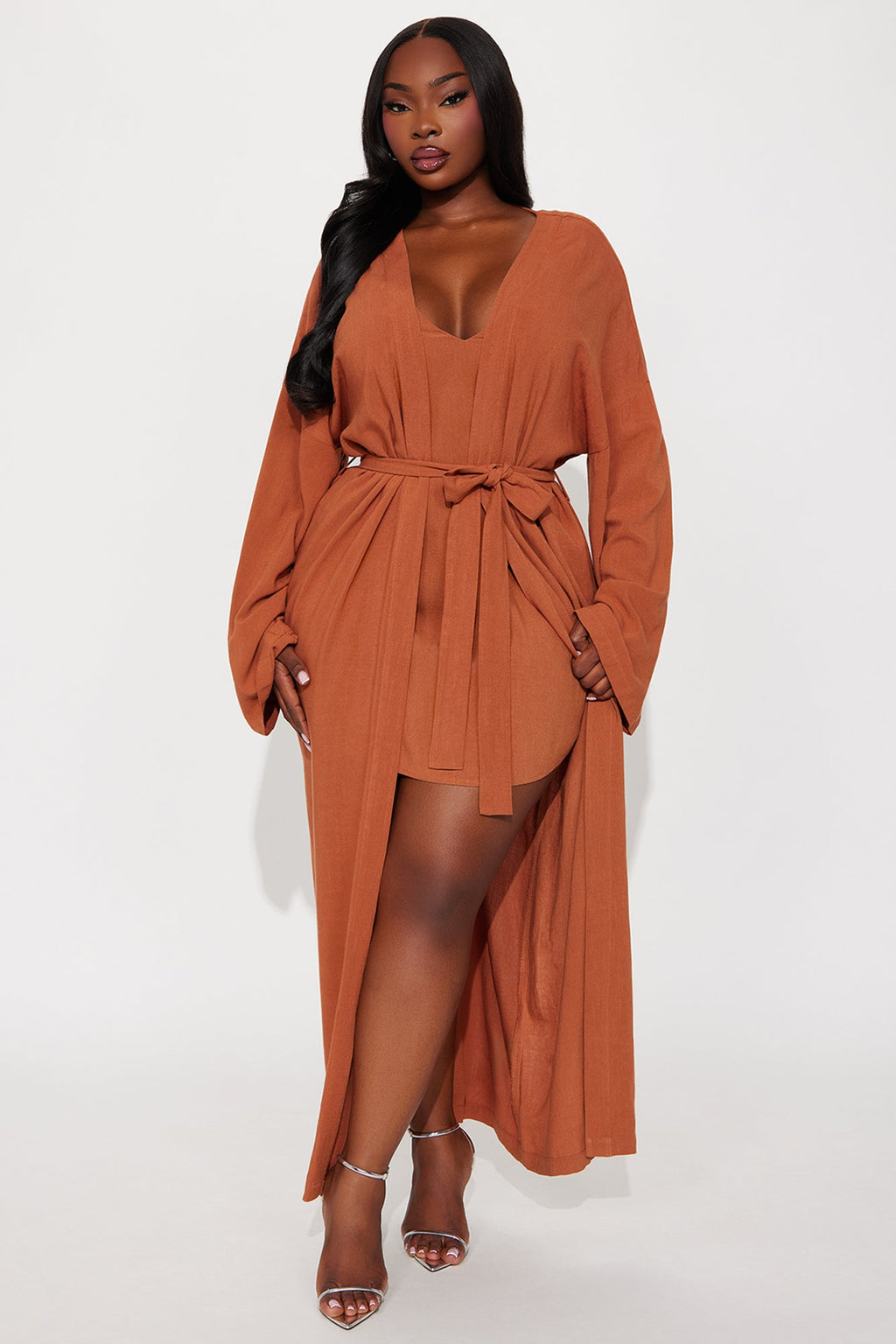 Vacay Vibe Linen Mini Dress Set - Camel