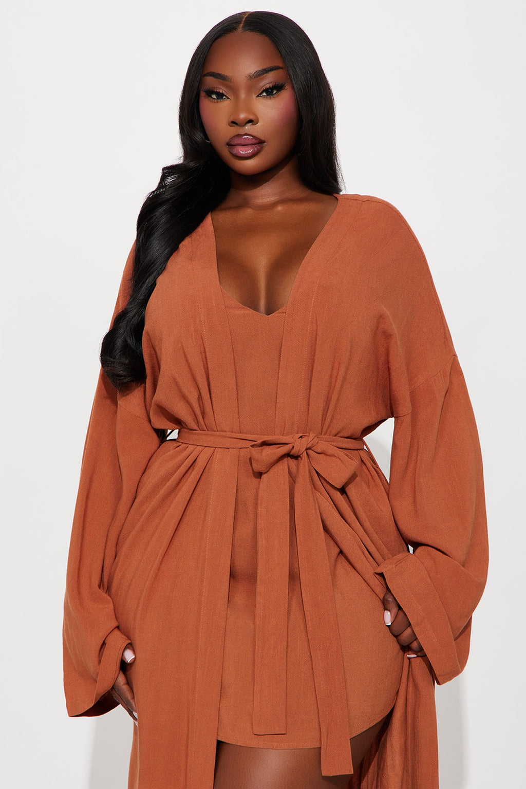 Vacay Vibe Linen Mini Dress Set - Camel