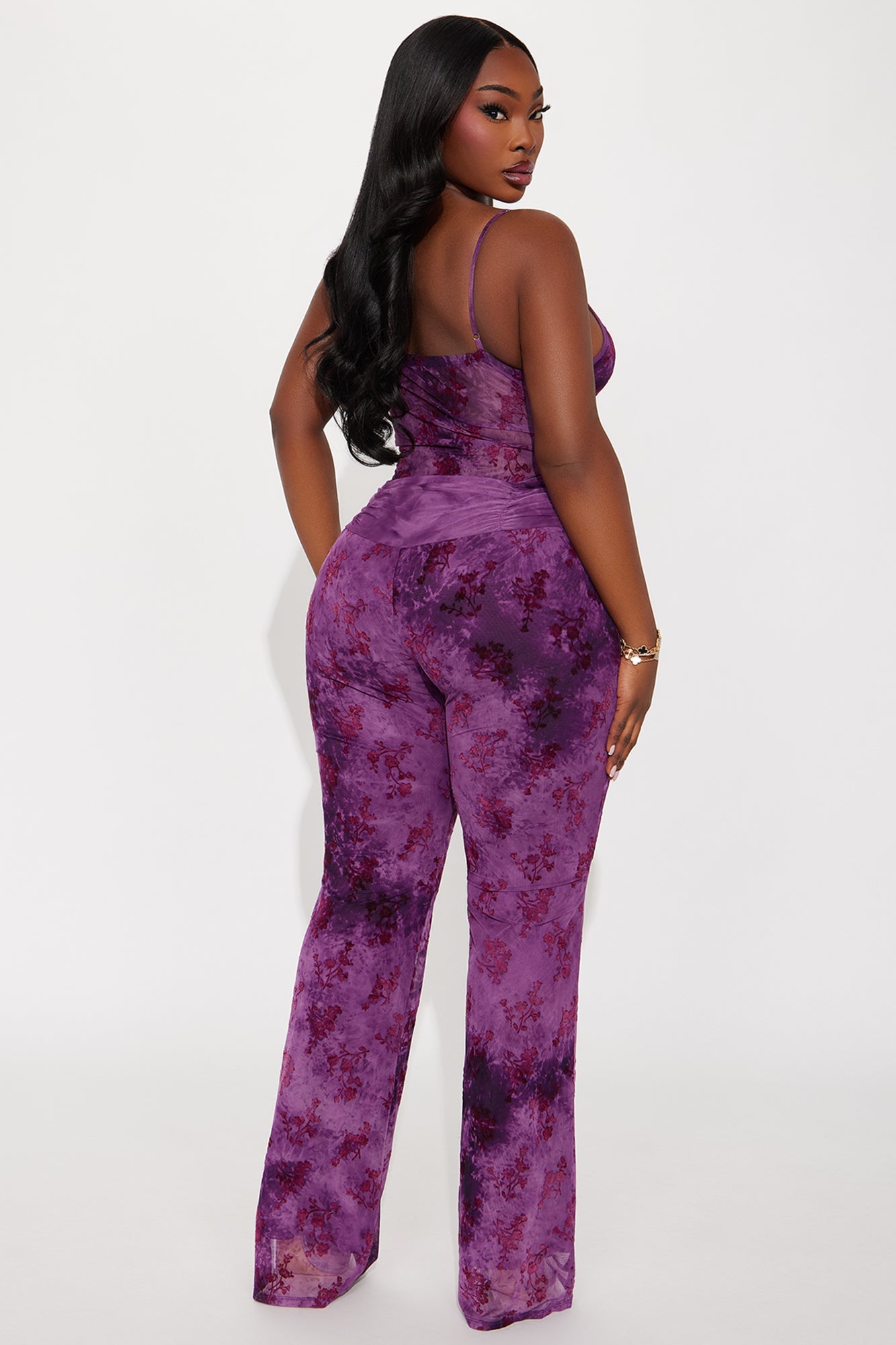 Lorie Mesh 2 Piece Jumpsuit - Burgundy
