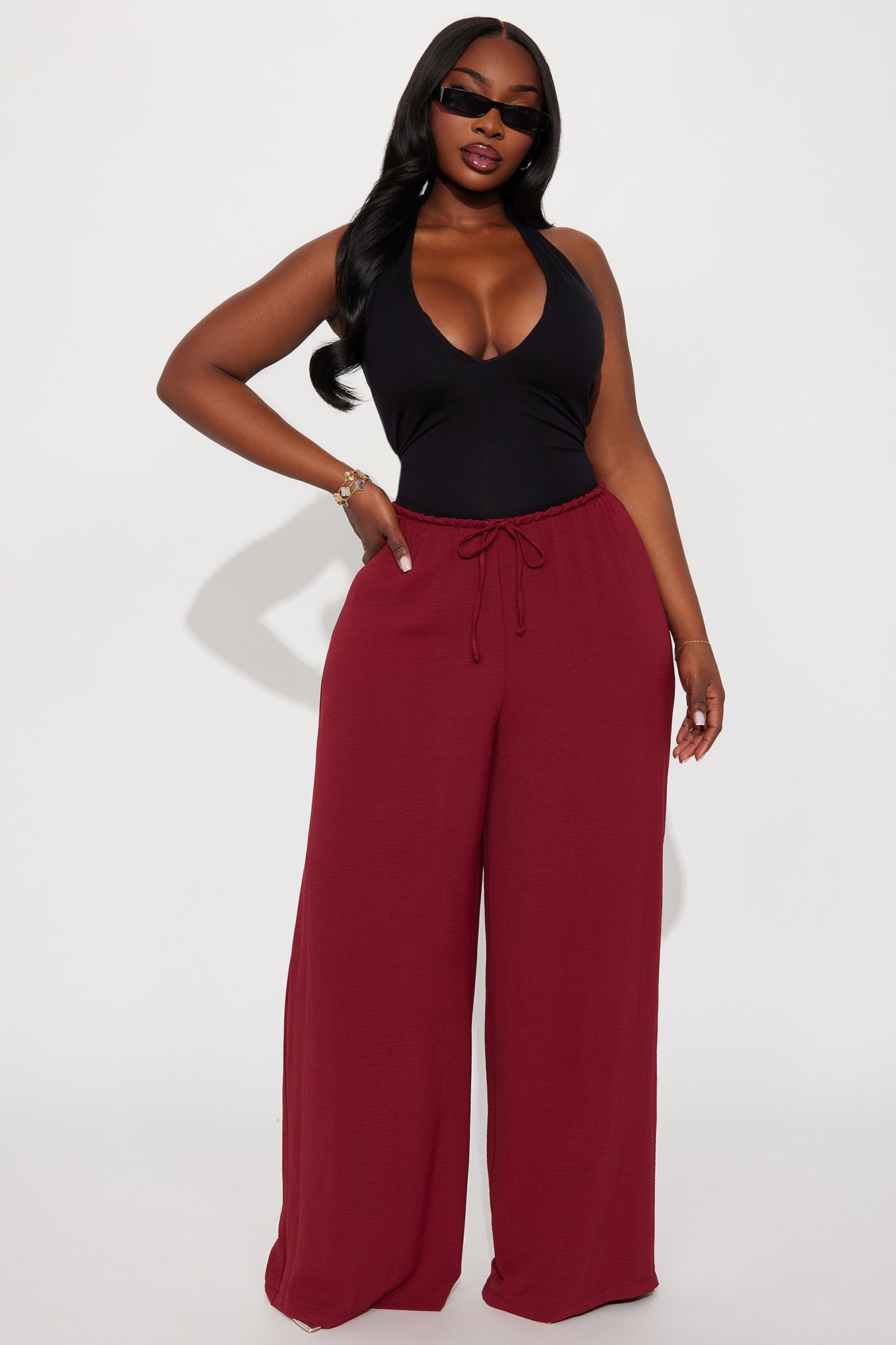 Running Errands Wide Leg Pant 32″ - Burgundy