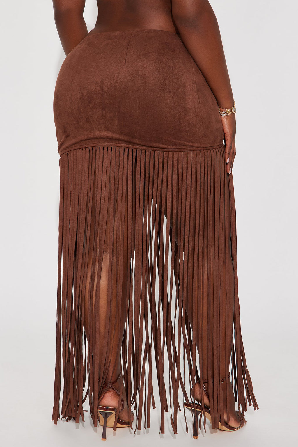 On The Fringe Faux Suede Maxi Skirt - Brown