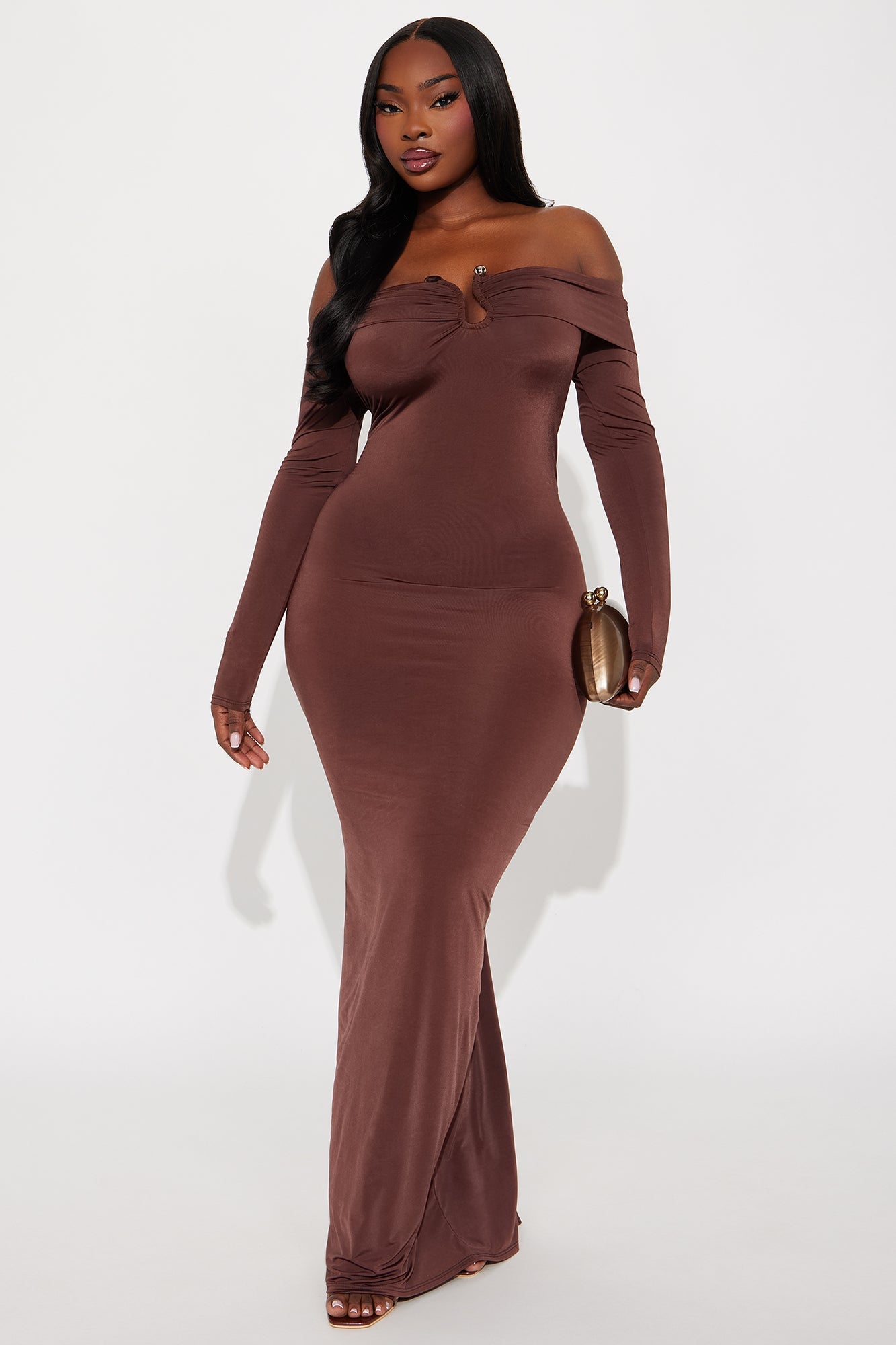 Natalia Off Shoulder Maxi Dress - Chocolate