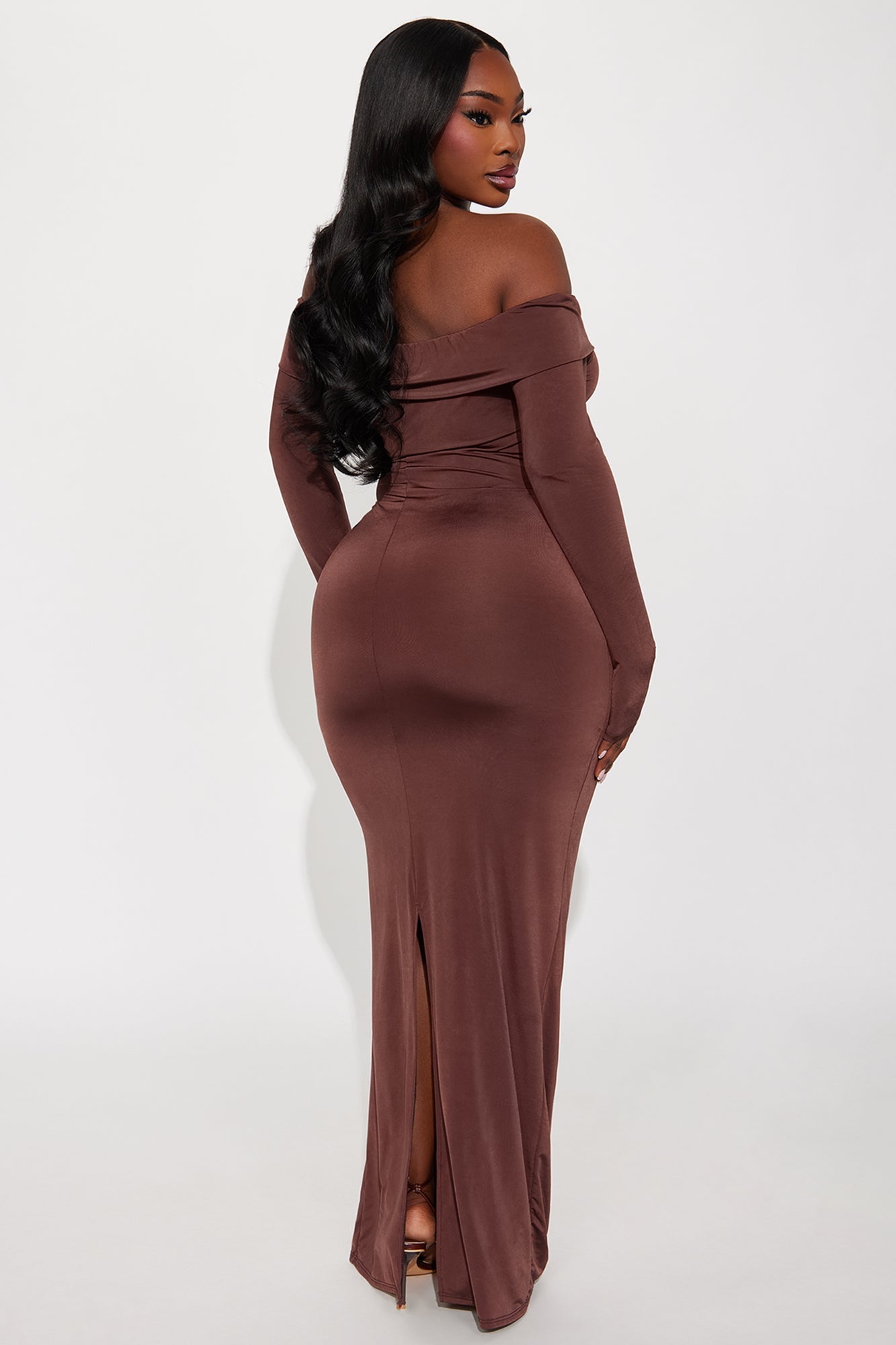 Natalia Off Shoulder Maxi Dress - Chocolate