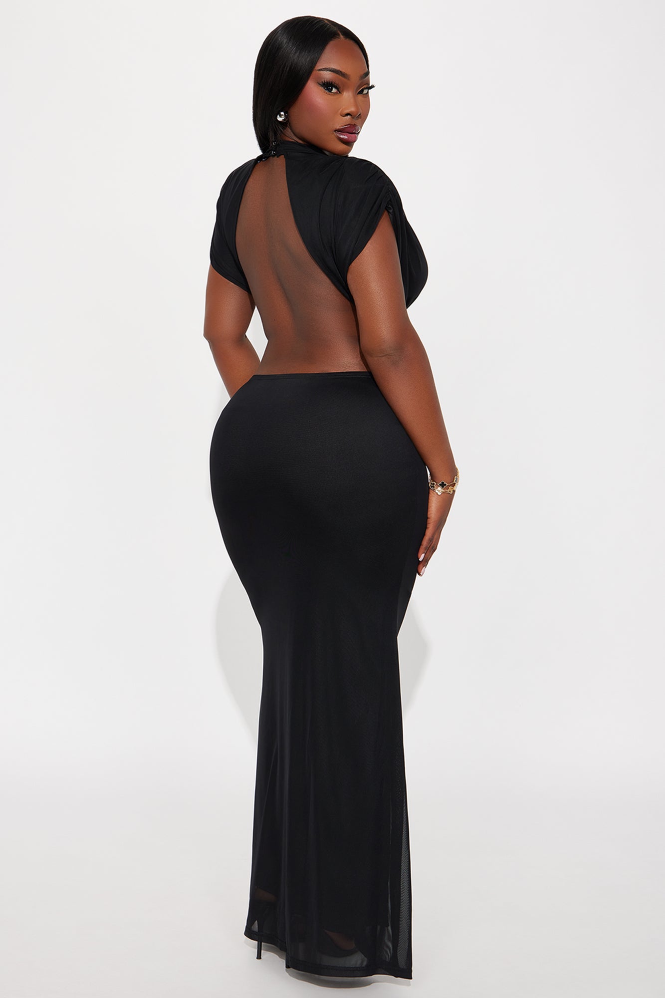 Mula Mesh Backless Maxi Dress - Black