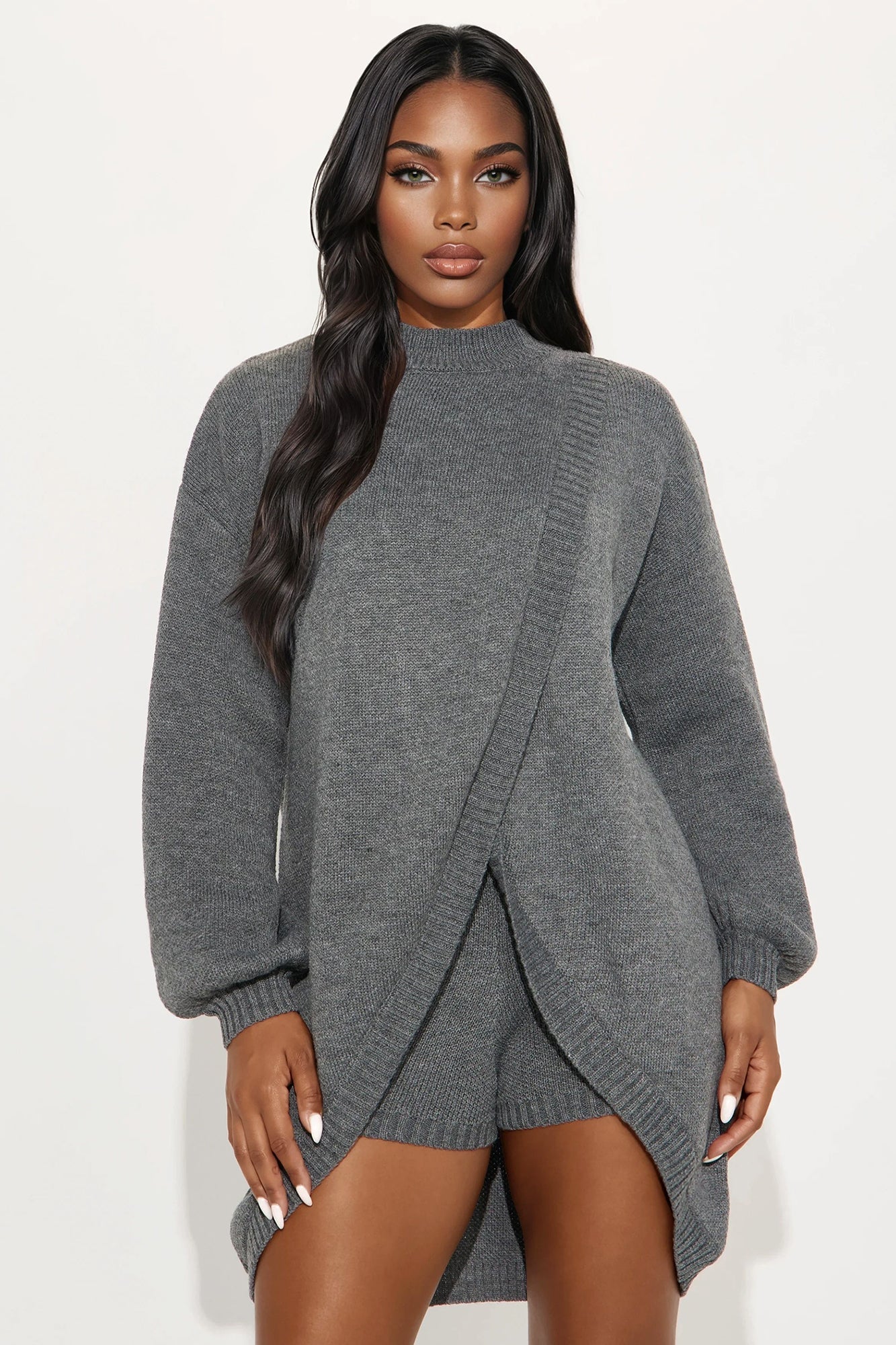 Skip The Line Sweater Short Set - Charcoal