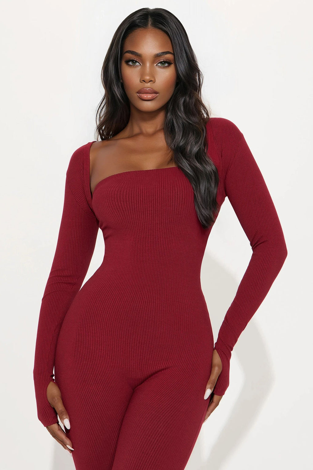 Jeanette Snatched Jumpsuit Set - Burgundy