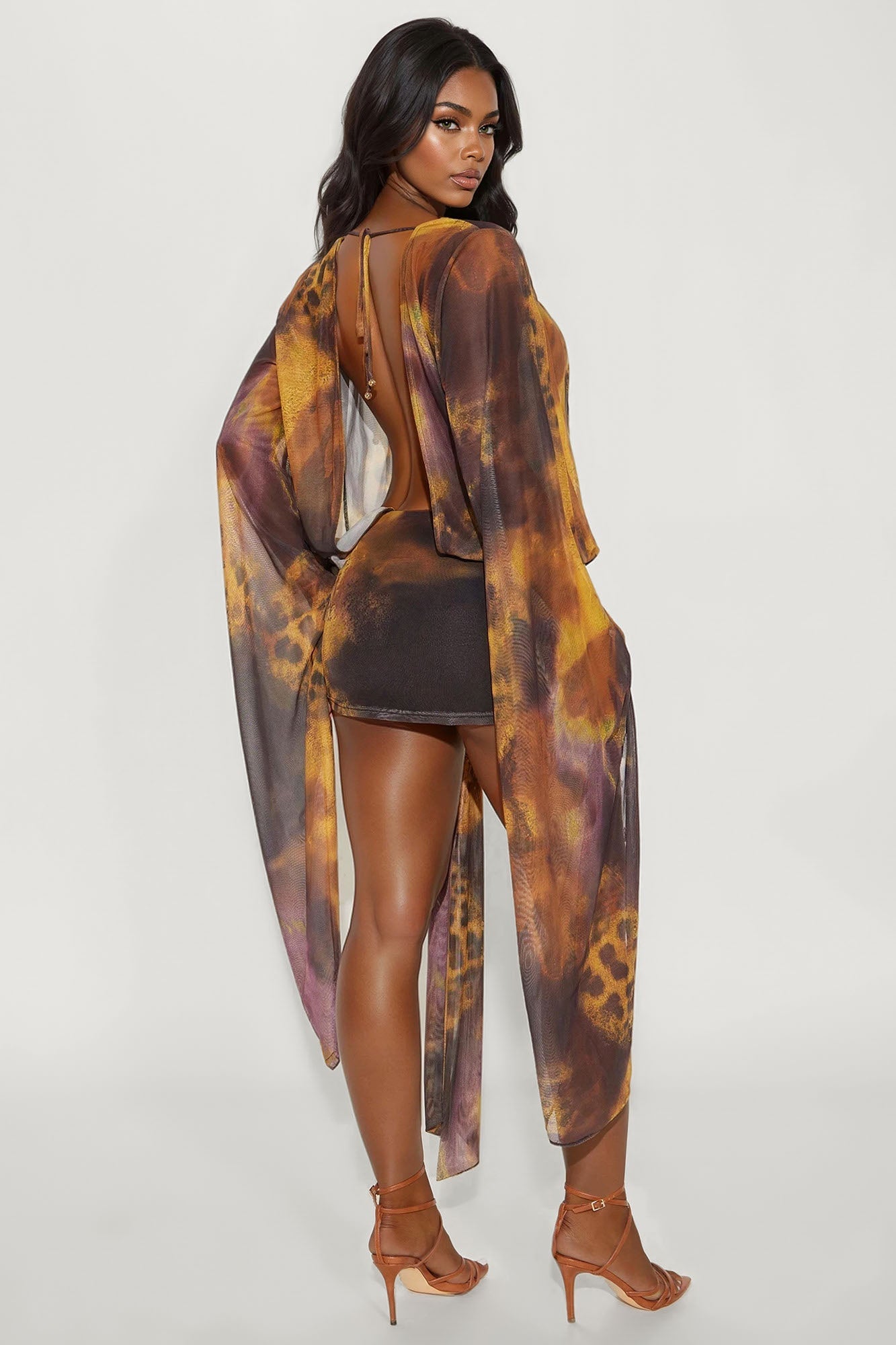 Golden Hour Mesh Animal Print Mini Dress - Brown Combo