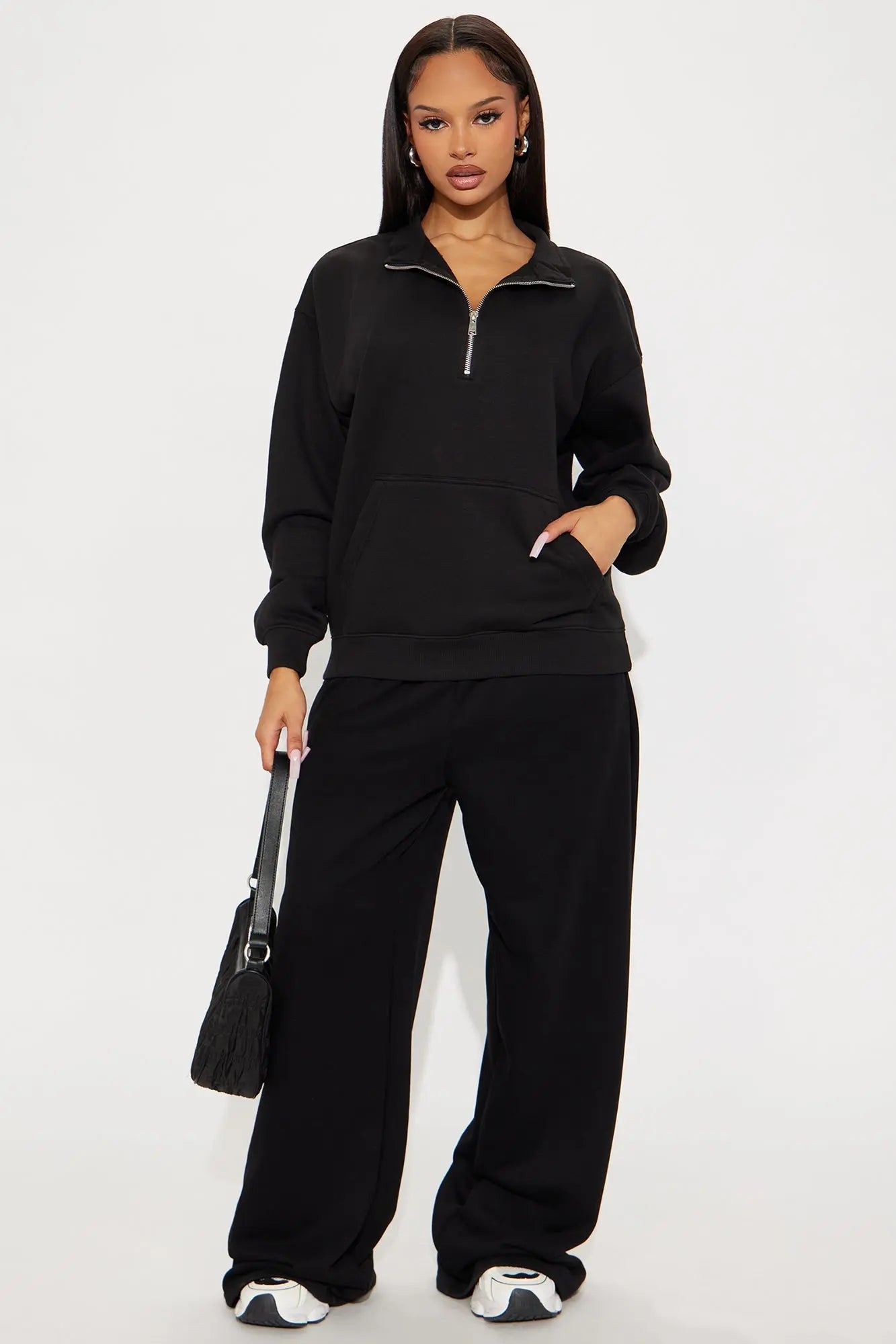 Stole My Ex Boyfriend's Oversized Quarter Zip Sweatshirt - Black 