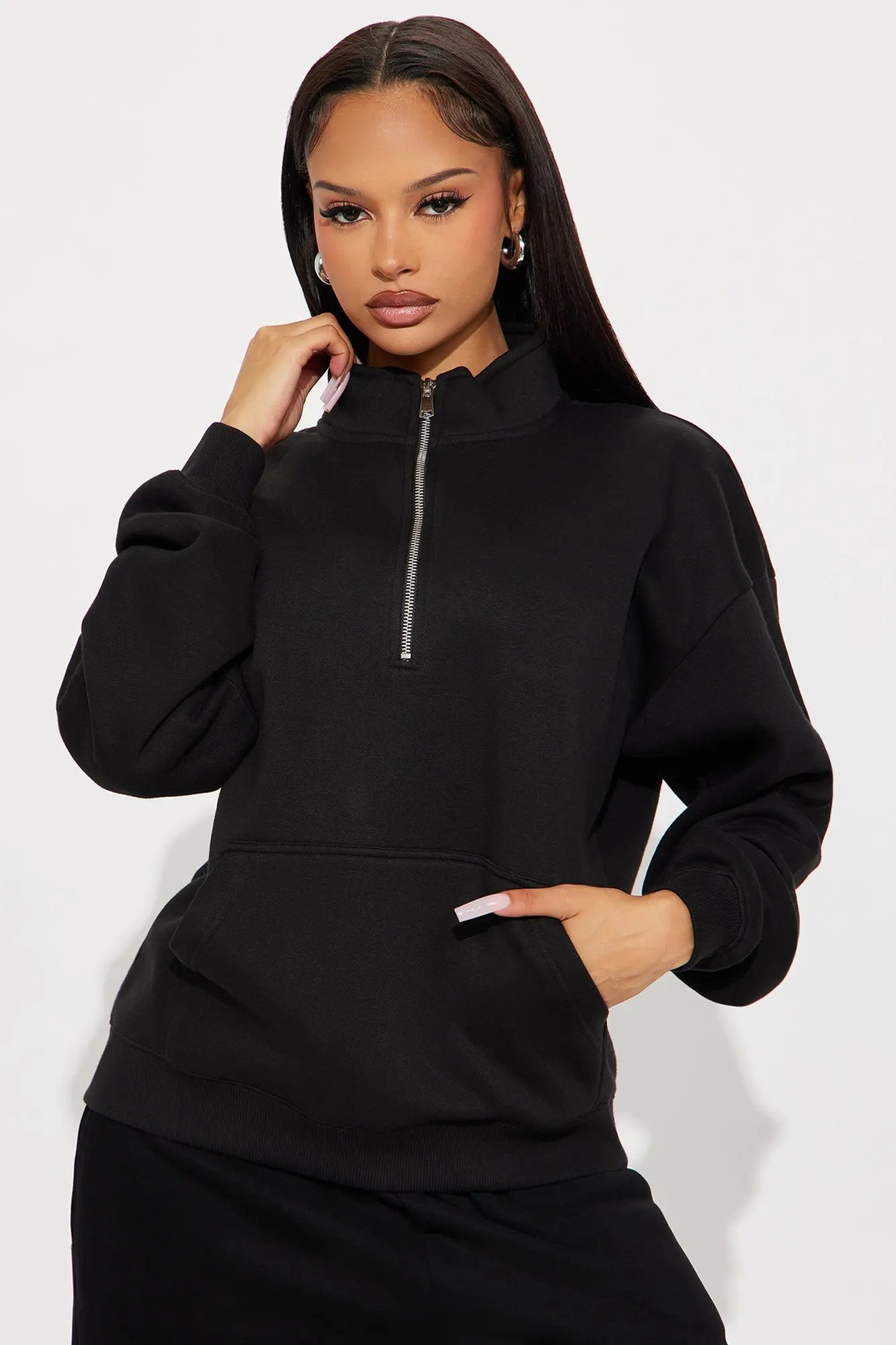 Stole My Ex Boyfriend's Oversized Quarter Zip Sweatshirt - Black 