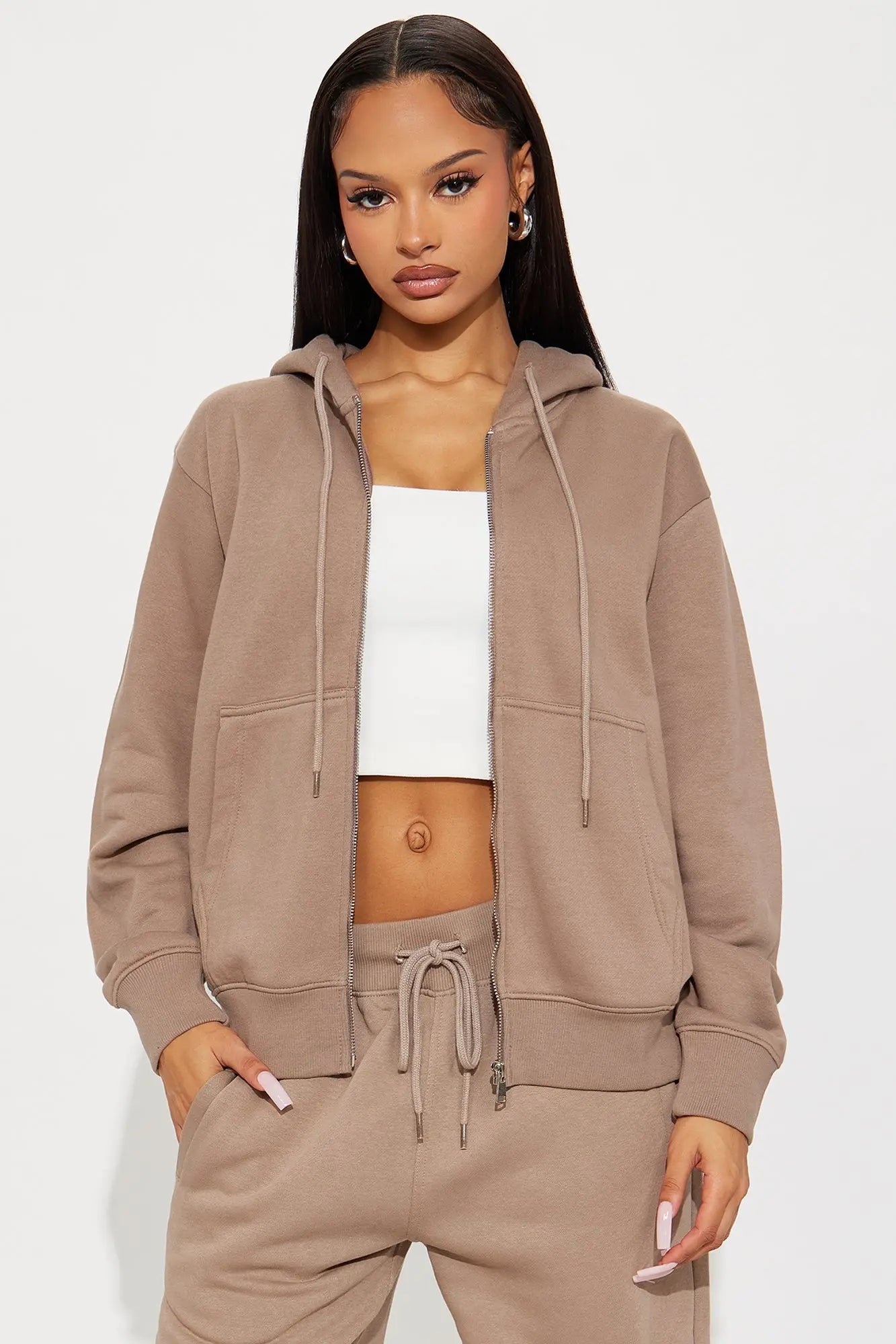 Stole My Ex Boyfriend's Oversized Zip Up Hoodie - Mocha 