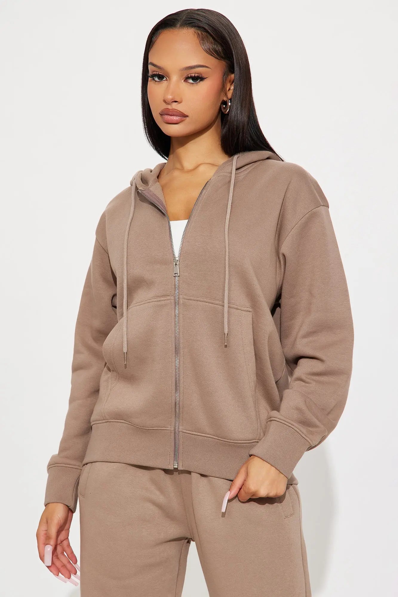 Stole My Ex Boyfriend's Oversized Zip Up Hoodie - Mocha 