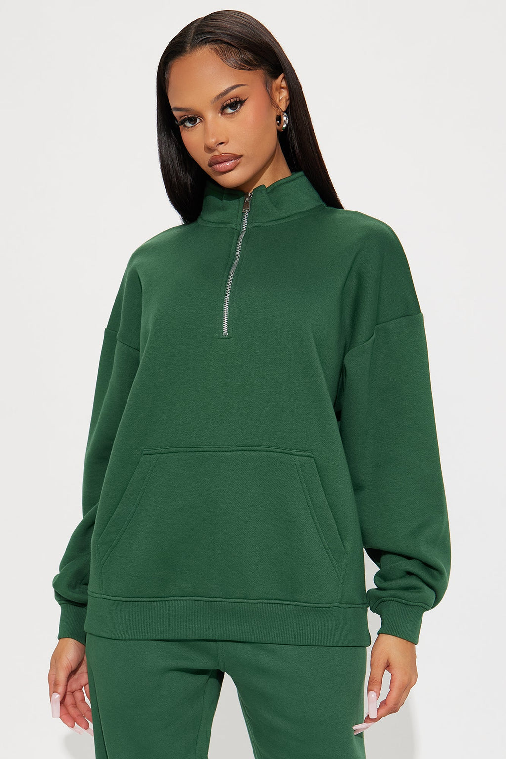 Stole My Ex Boyfriend's Oversized Quarter Zip Sweatshirt - Hunter