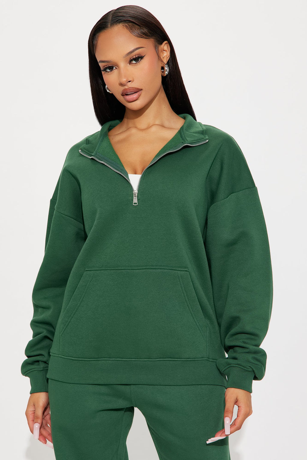 Stole My Ex Boyfriend's Oversized Quarter Zip Sweatshirt - Hunter