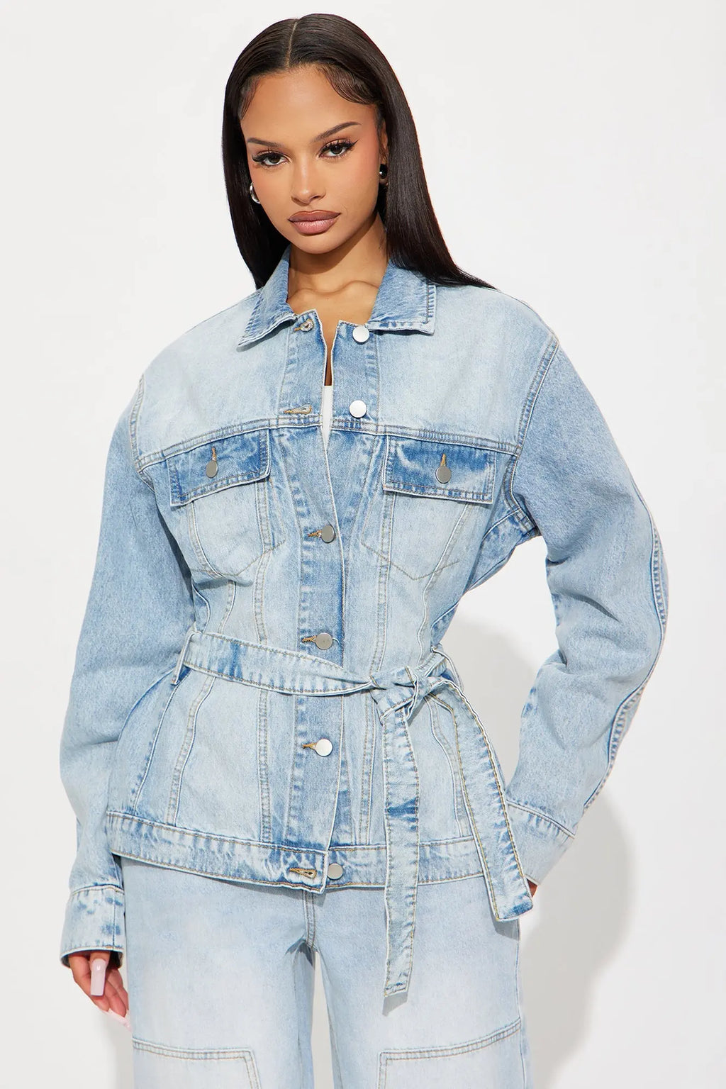 Selene Belted Hourglass Denim Jacket - Light Wash 