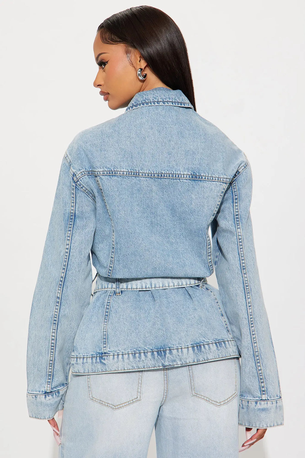 Selene Belted Hourglass Denim Jacket - Light Wash 