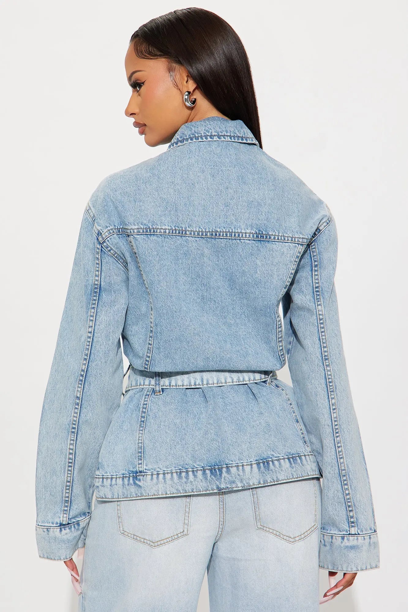 Selene Belted Hourglass Denim Jacket - Light Wash 
