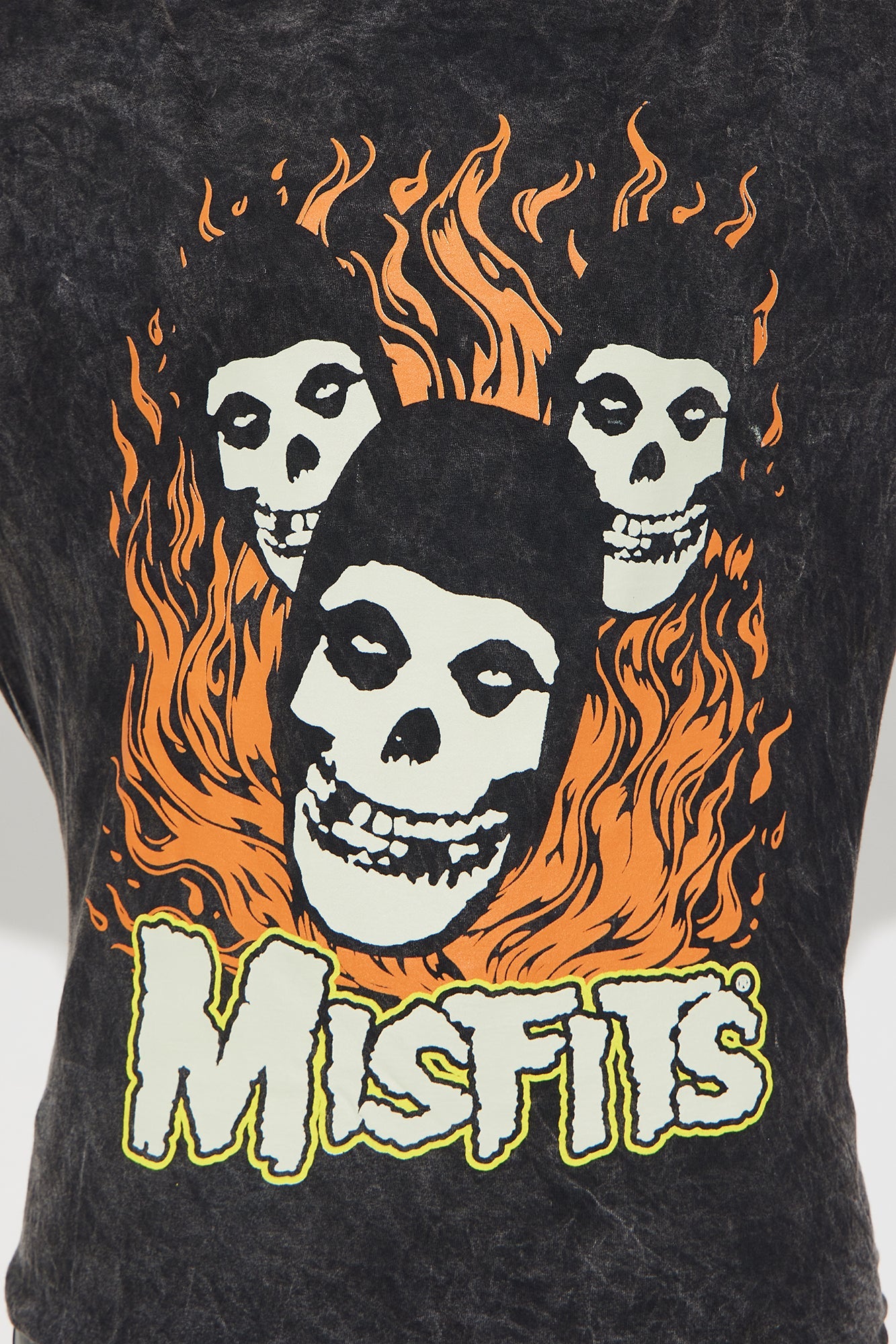 Misfits Flames Long Sleeve Washed Tee - Black