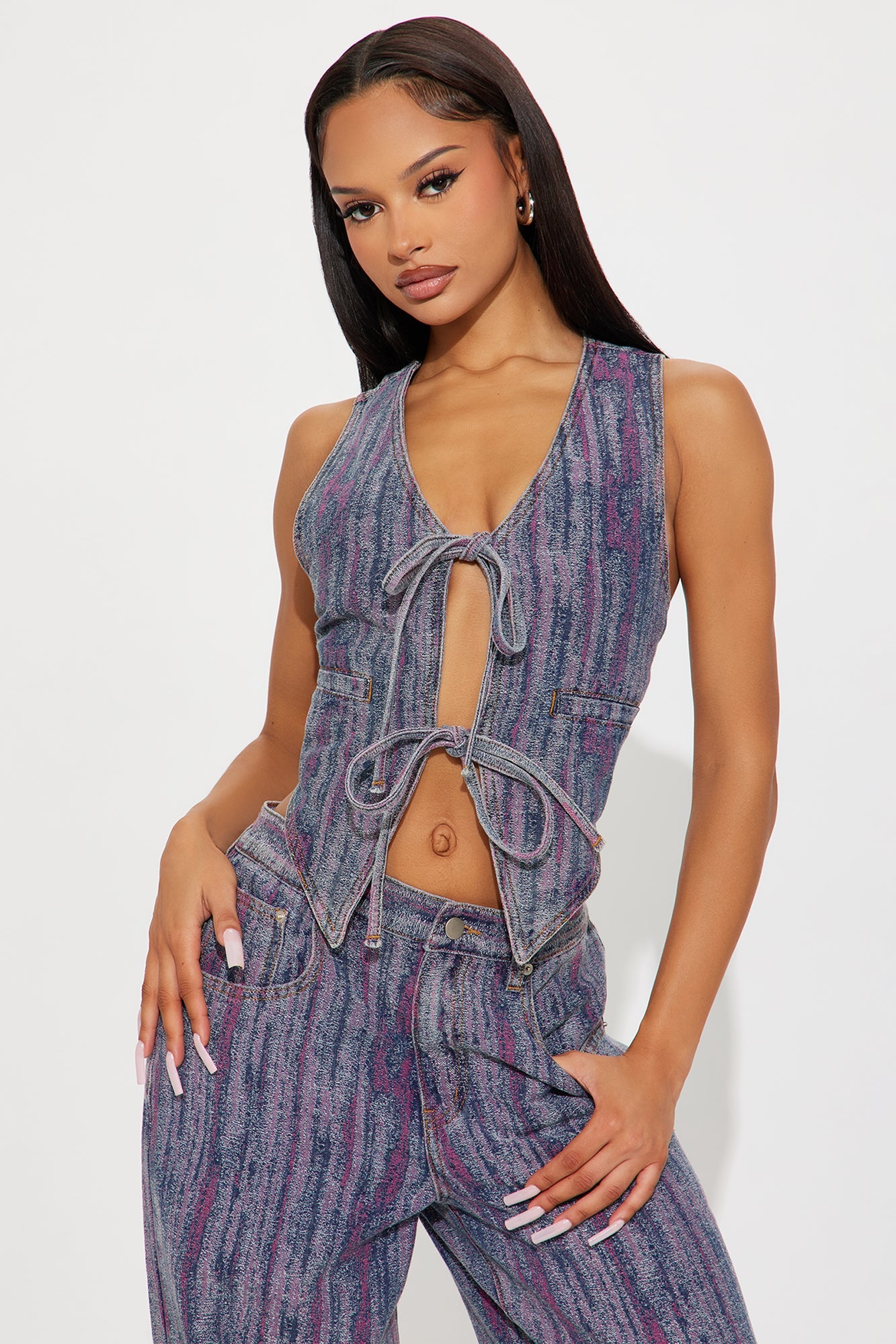 Natural Mystic Jacquard Denim Vest - Multi Color