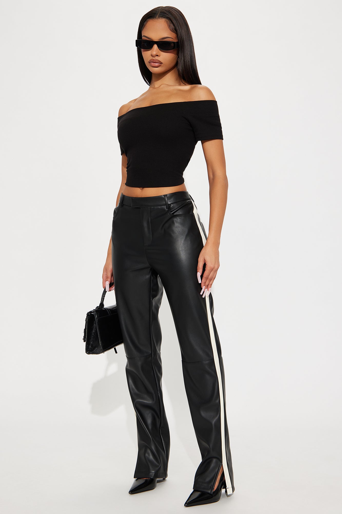 Cause A Scene Faux Leather Track Pant - Black/White